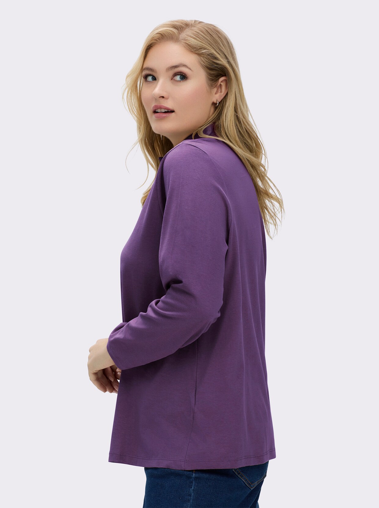 Stehkragenshirt mit Schmuckknöpfen - pflaume