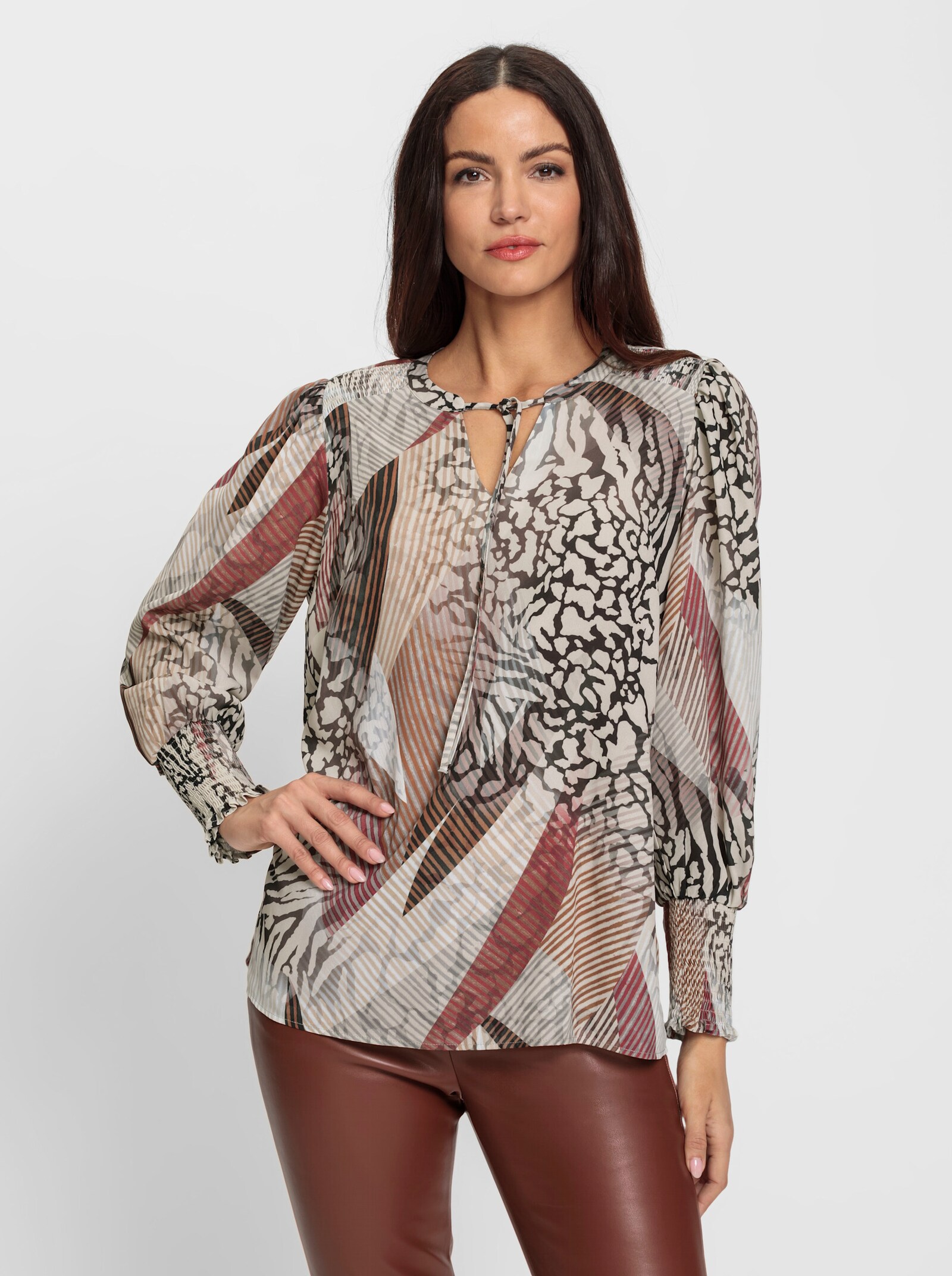 heine Blouse met print en gesmokte mouwboordjes - kers/chocolade bedrukt