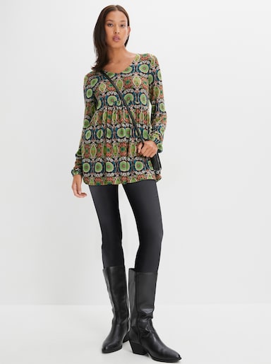 Longshirt in A-Silhouette - apfel-aquapetrol-bedruckt