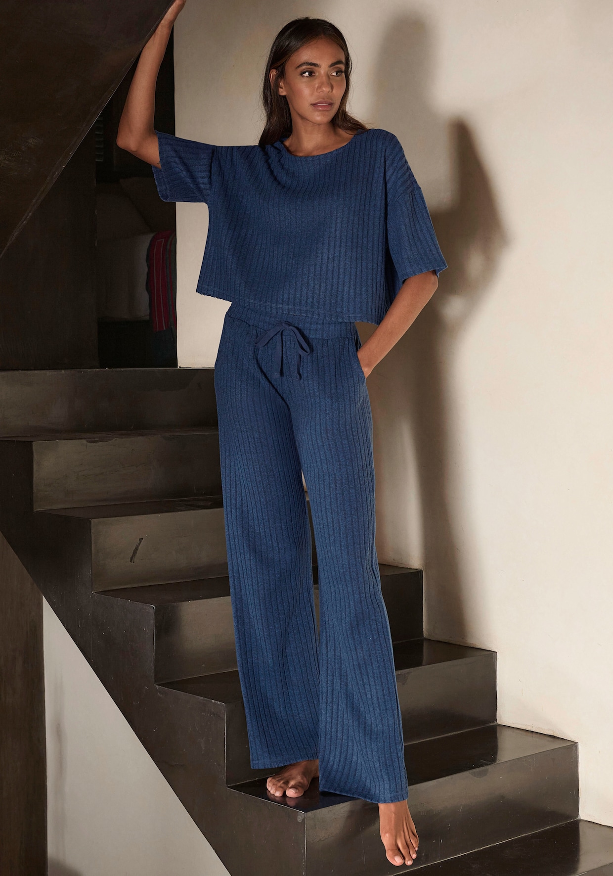 LASCANA Homewear-broek - blauw gemêleerd