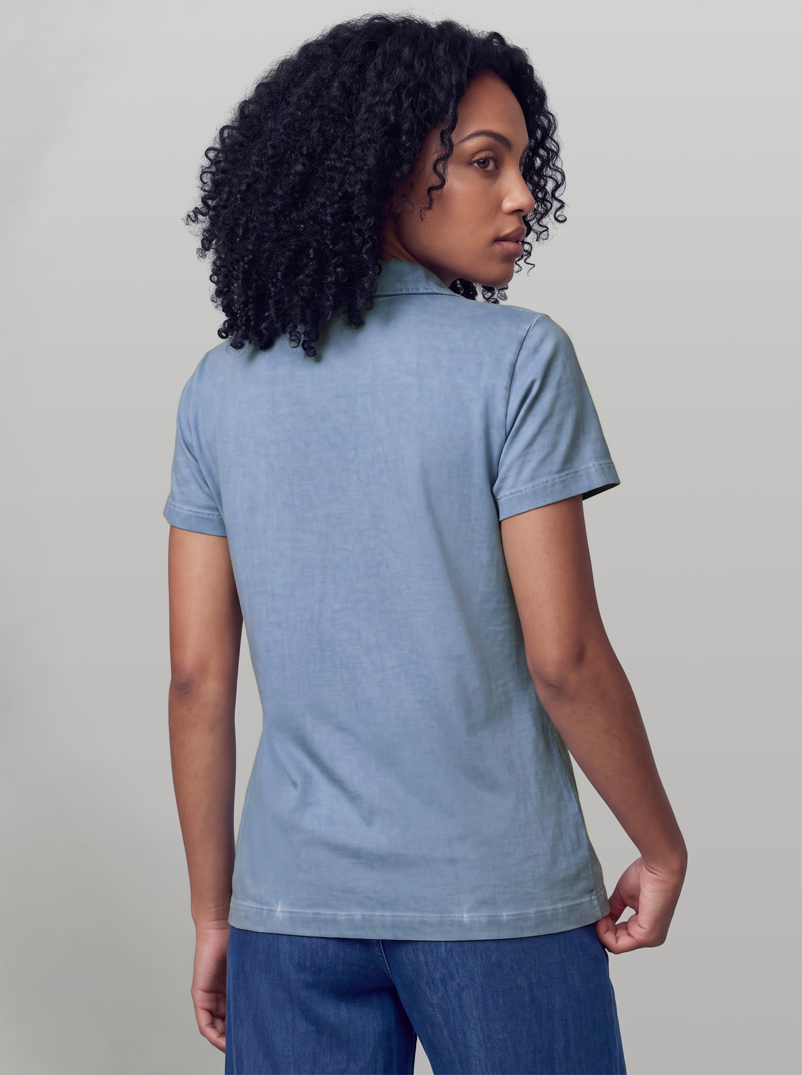 heine V-Shirt mit Rüschen - bleu