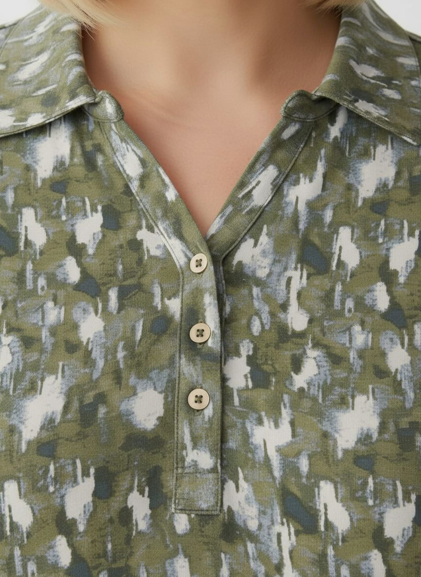 Poloshirt mit kurzer Knopfleiste - schilf-graphit-bedruckt