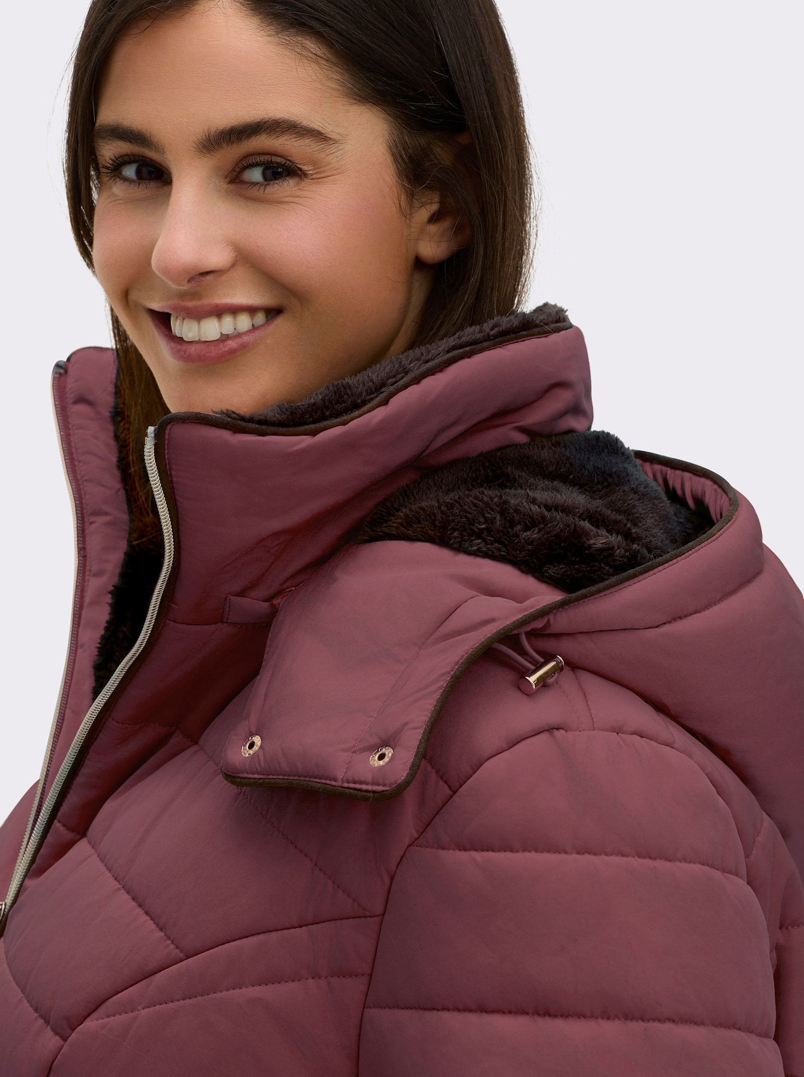 Steppjacke mit Teddy-Fleece innen - burgund