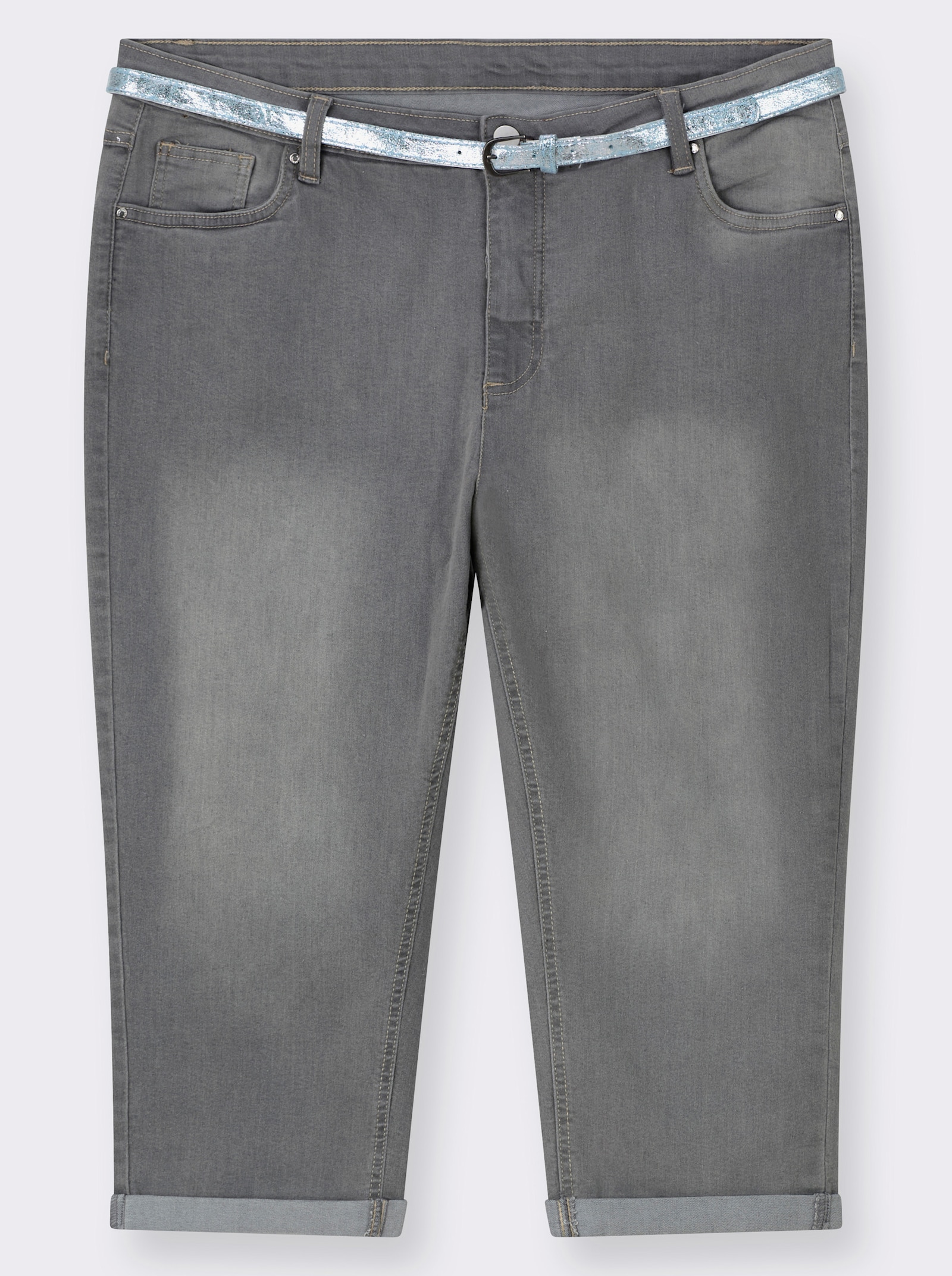 Caprijeans inklusive Gürtel - grey denim