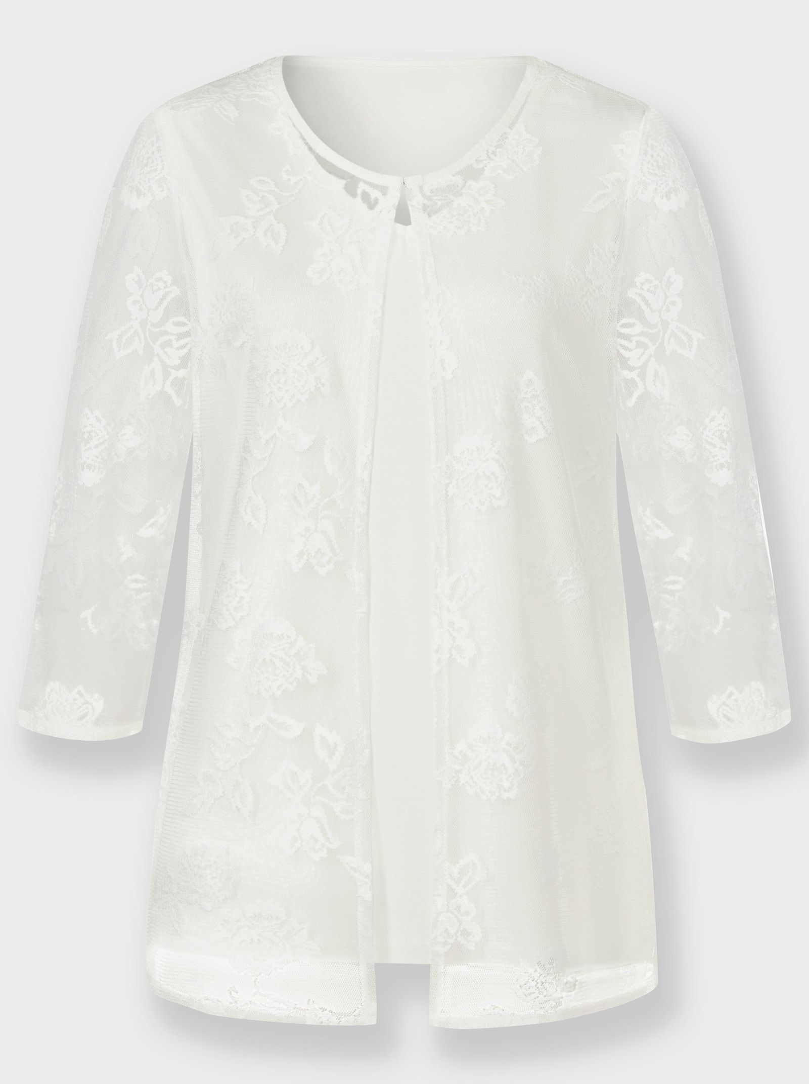 2-in-1-Shirt mit Blüten-Spitze - ecru