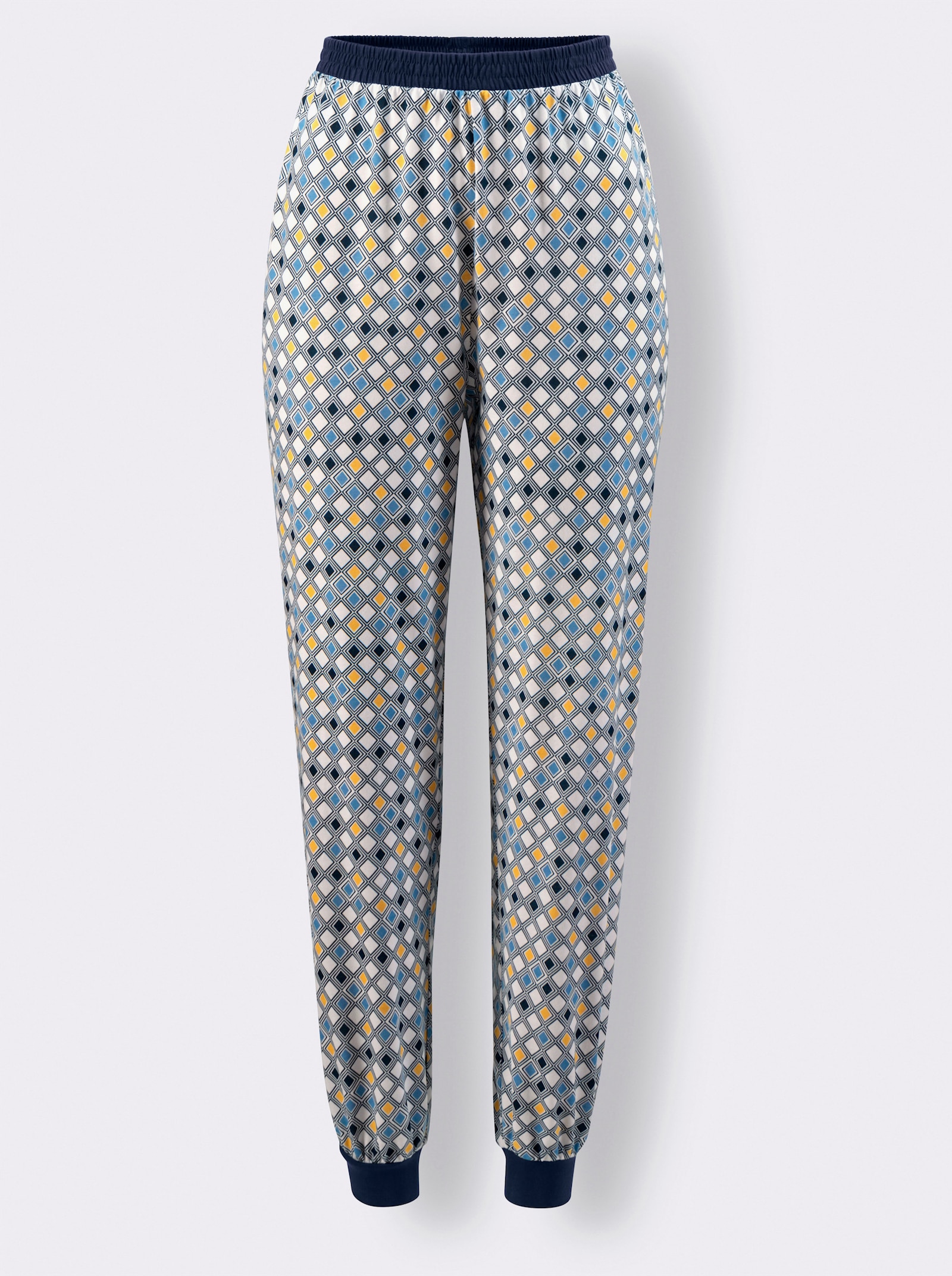 Pyjamasbyxa med ribbade muddar - himmelsblå, med tryck