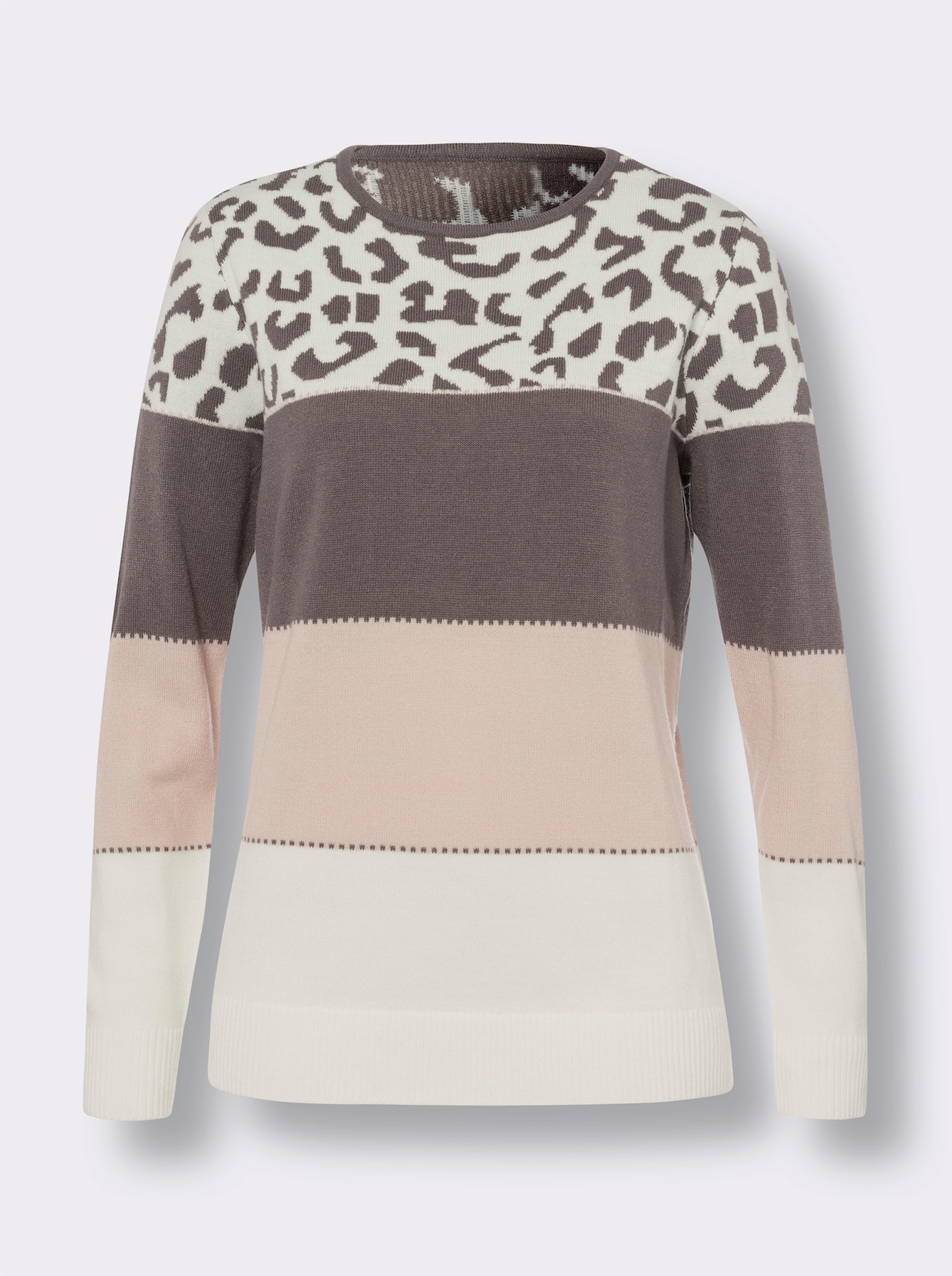 Pullover met ronde hals - ecru/donkertaupe gedessineerd