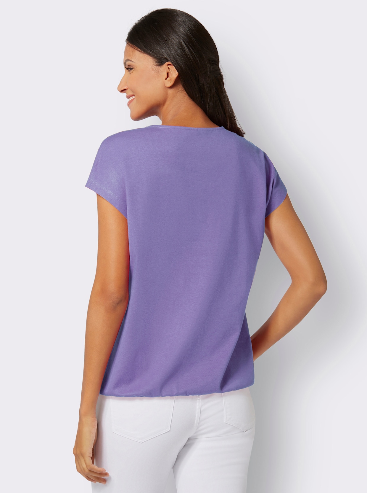 Shirt met ronde hals - lavendel/ecru bedrukt