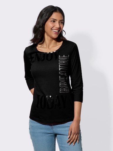 Rundhalsshirt mit glitzerndem Folien-Druck - schwarz