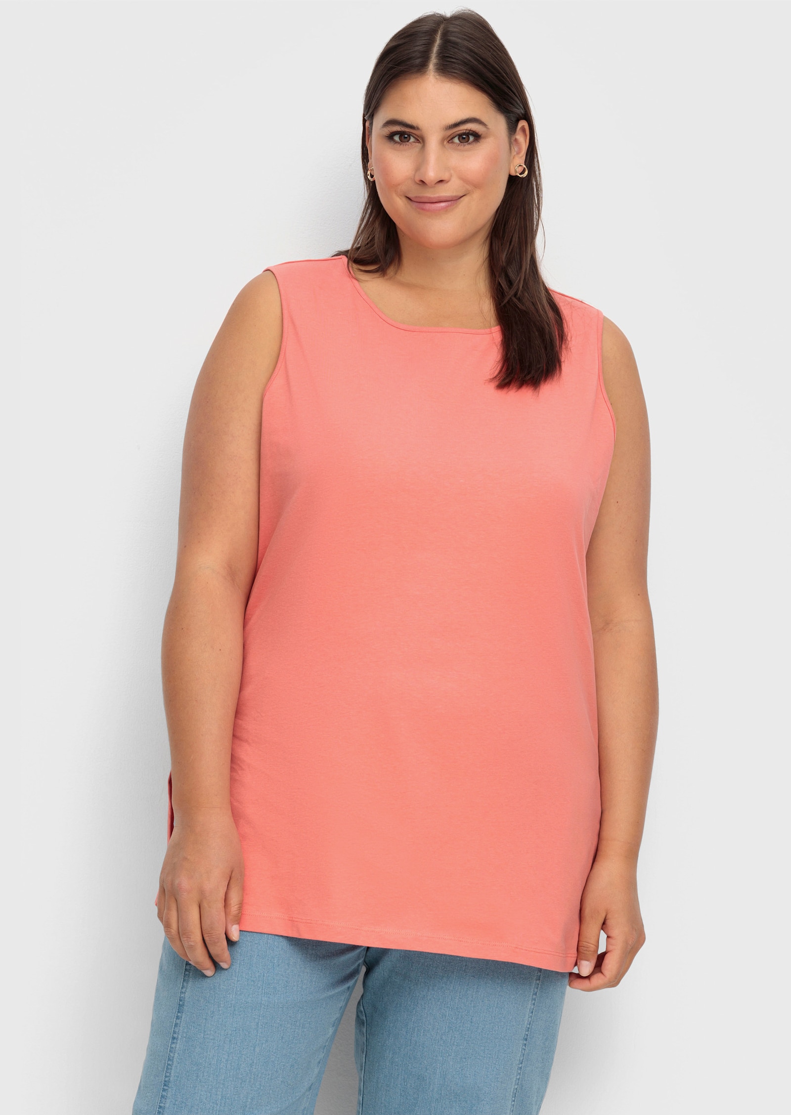 Longtop mit Seitenschlitzen - koralle