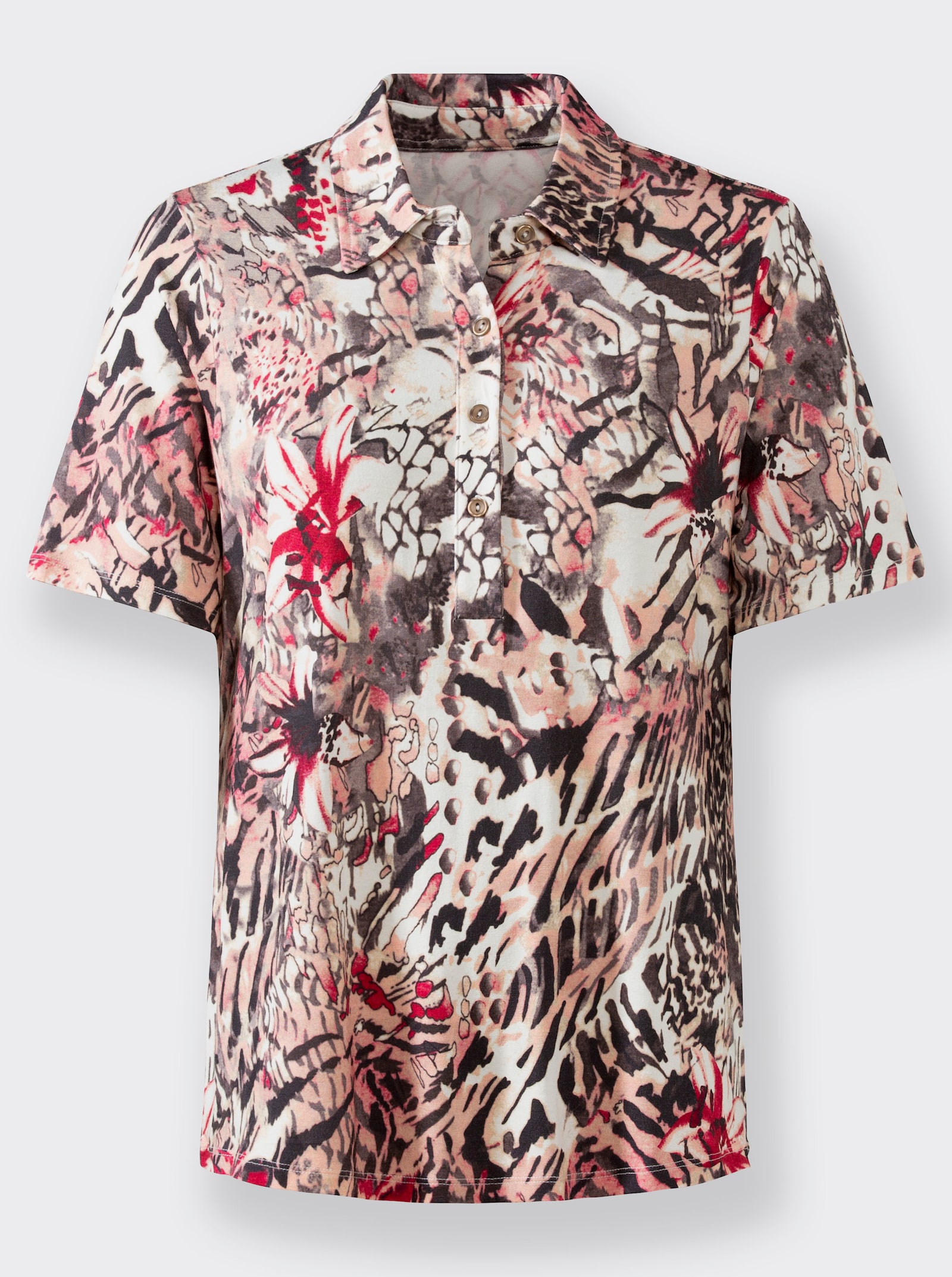 Poloshirt met knoopsluiting - rozenkwarts/taupe bedrukt