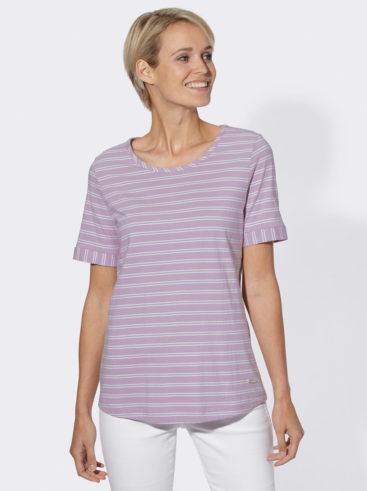 Kurzarmshirt - flieder-gestreift