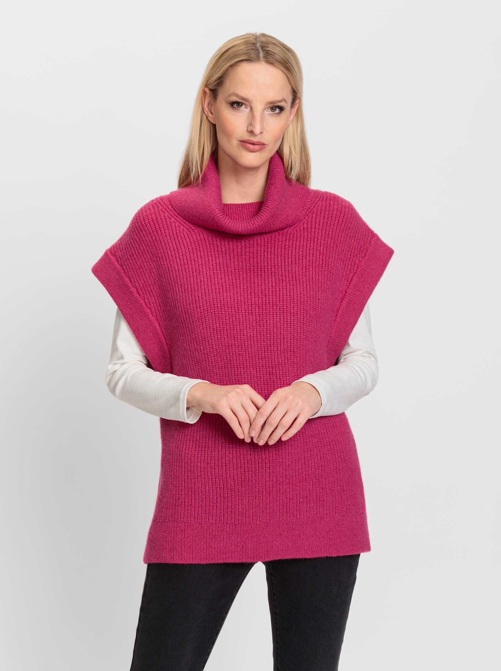 heine Slip-over met rolkraag - fuchsia gemêleerd