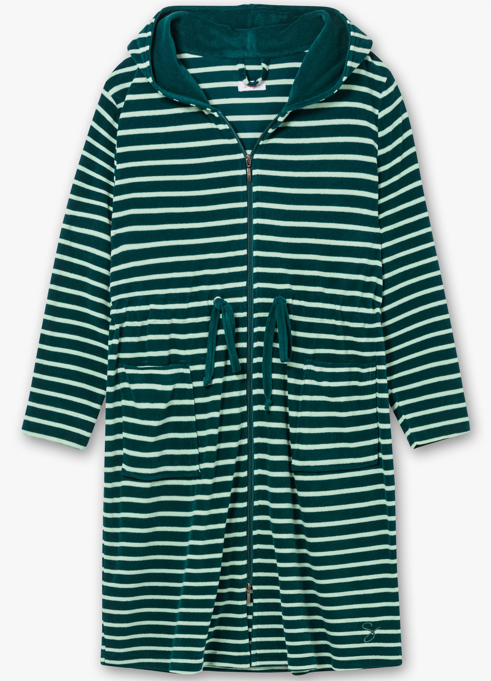 sheego Bademantel - tiefgrün-gestreift