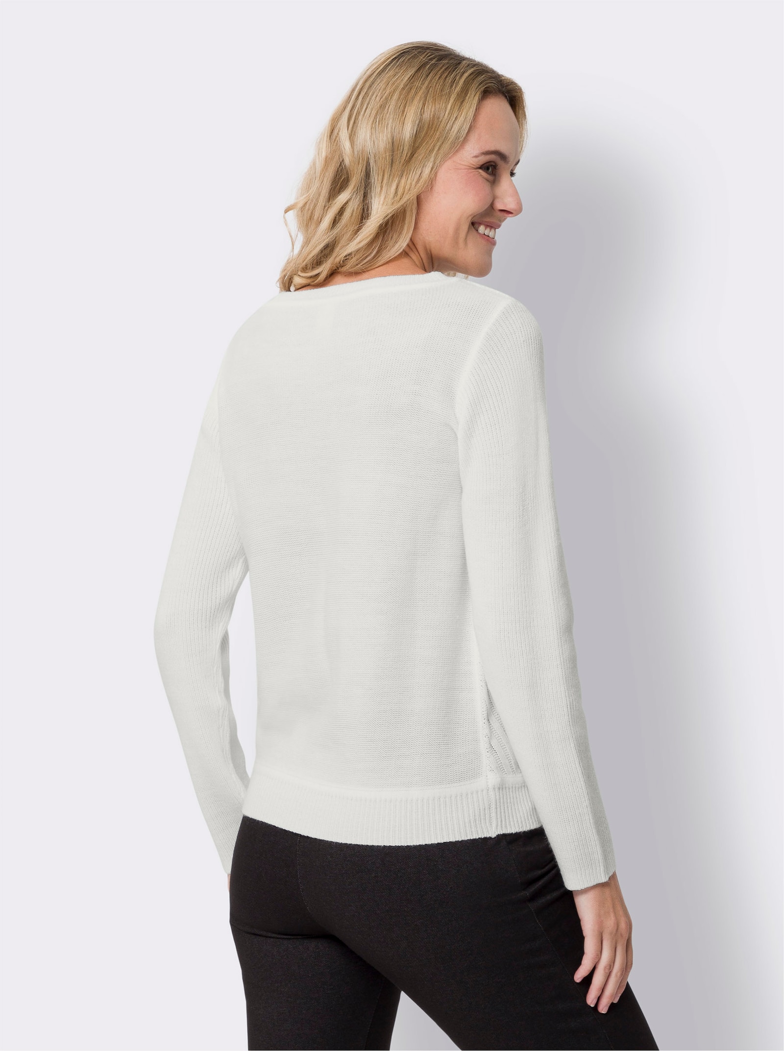 Tröja med rund halsringning & ribbstickat mönster - gräddvit