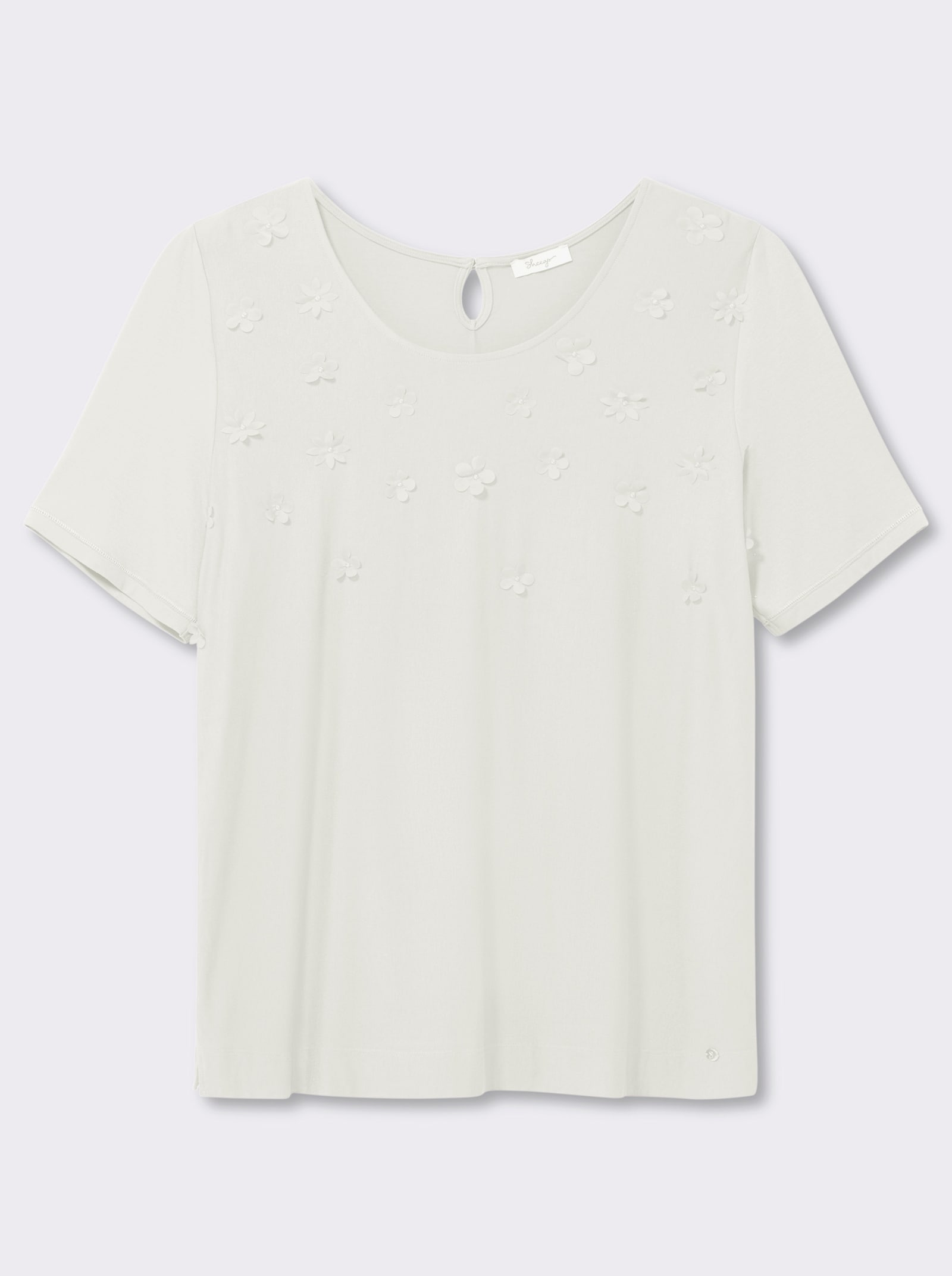 sheego Shirt mit 3D-Blütenapplikationen - ecru
