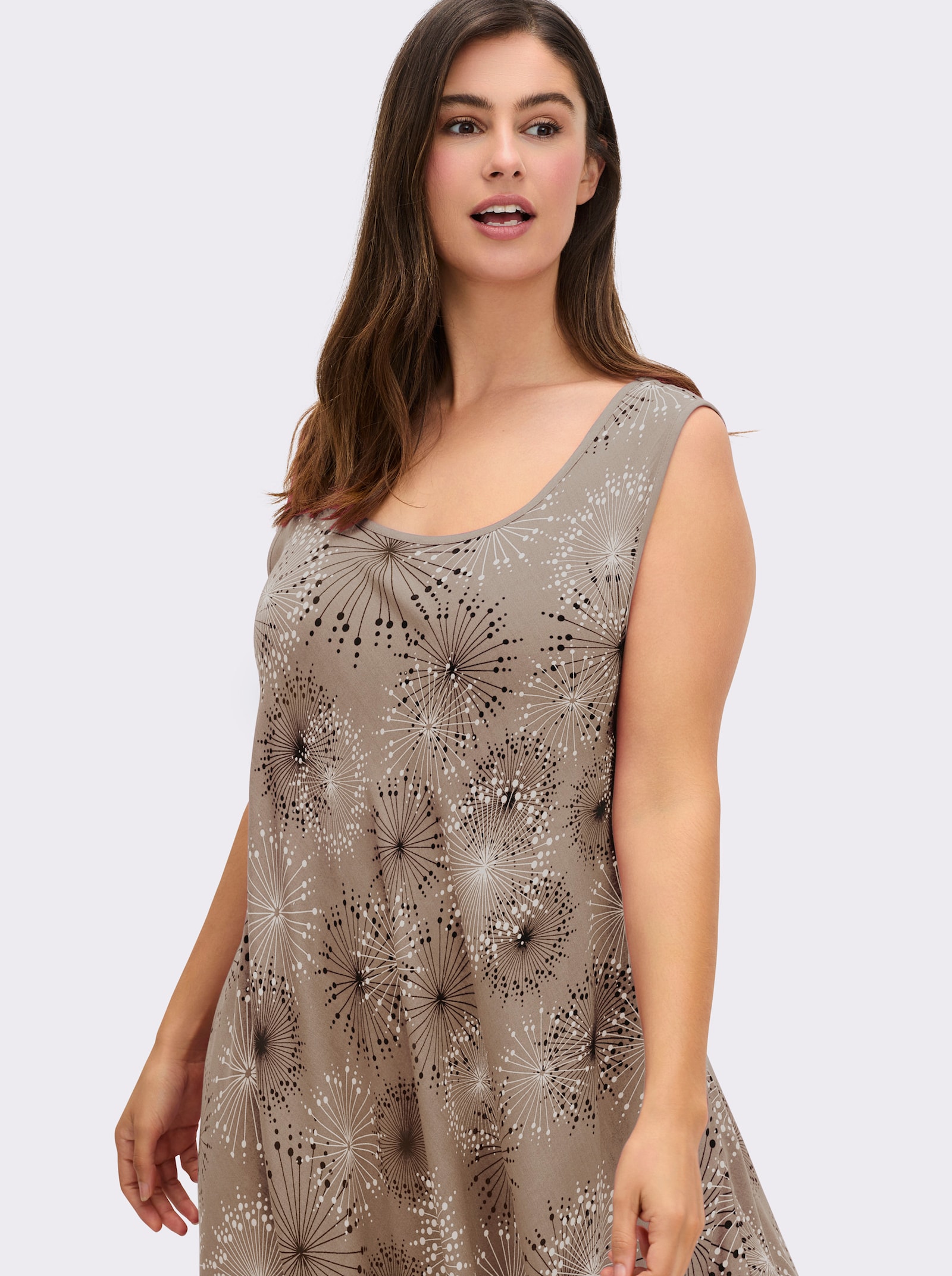 Druckkleid mit Blüten-Muster, figurumspielend - sesam-graphit-bedruckt