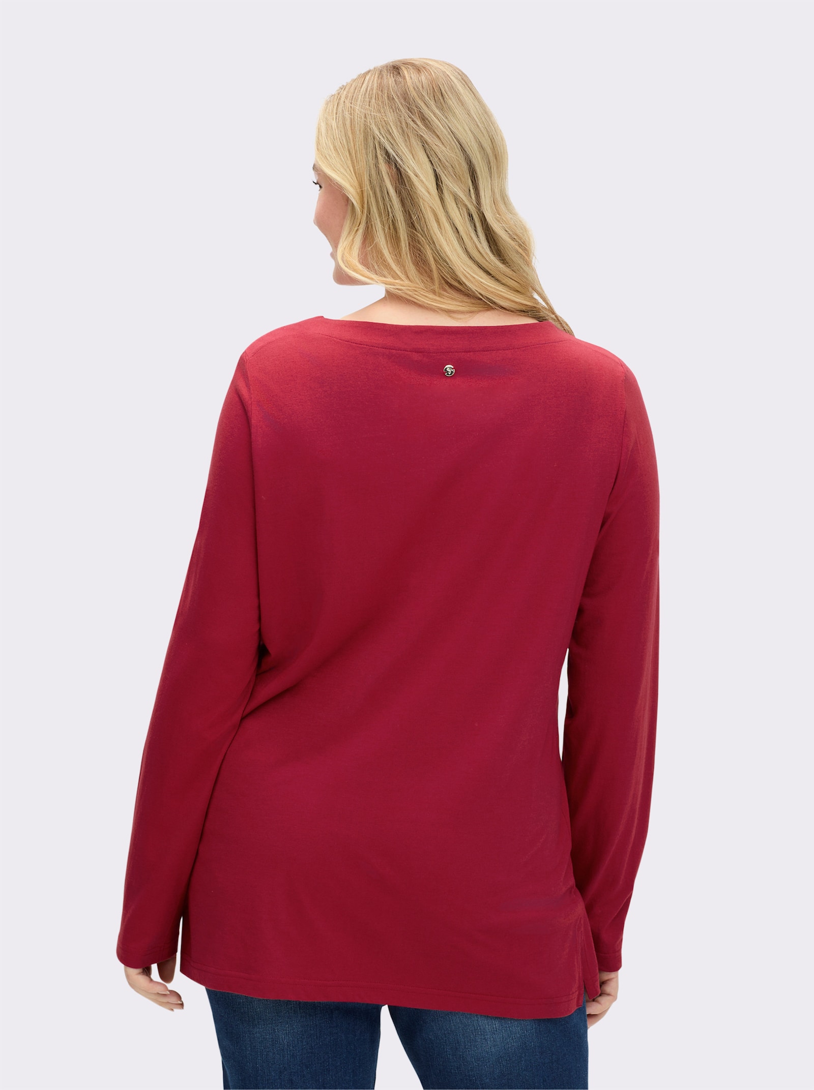 sheego Langarmshirt mit Grafikprint und Glitzersteinchen - kirsche-silberfarben-bedruckt