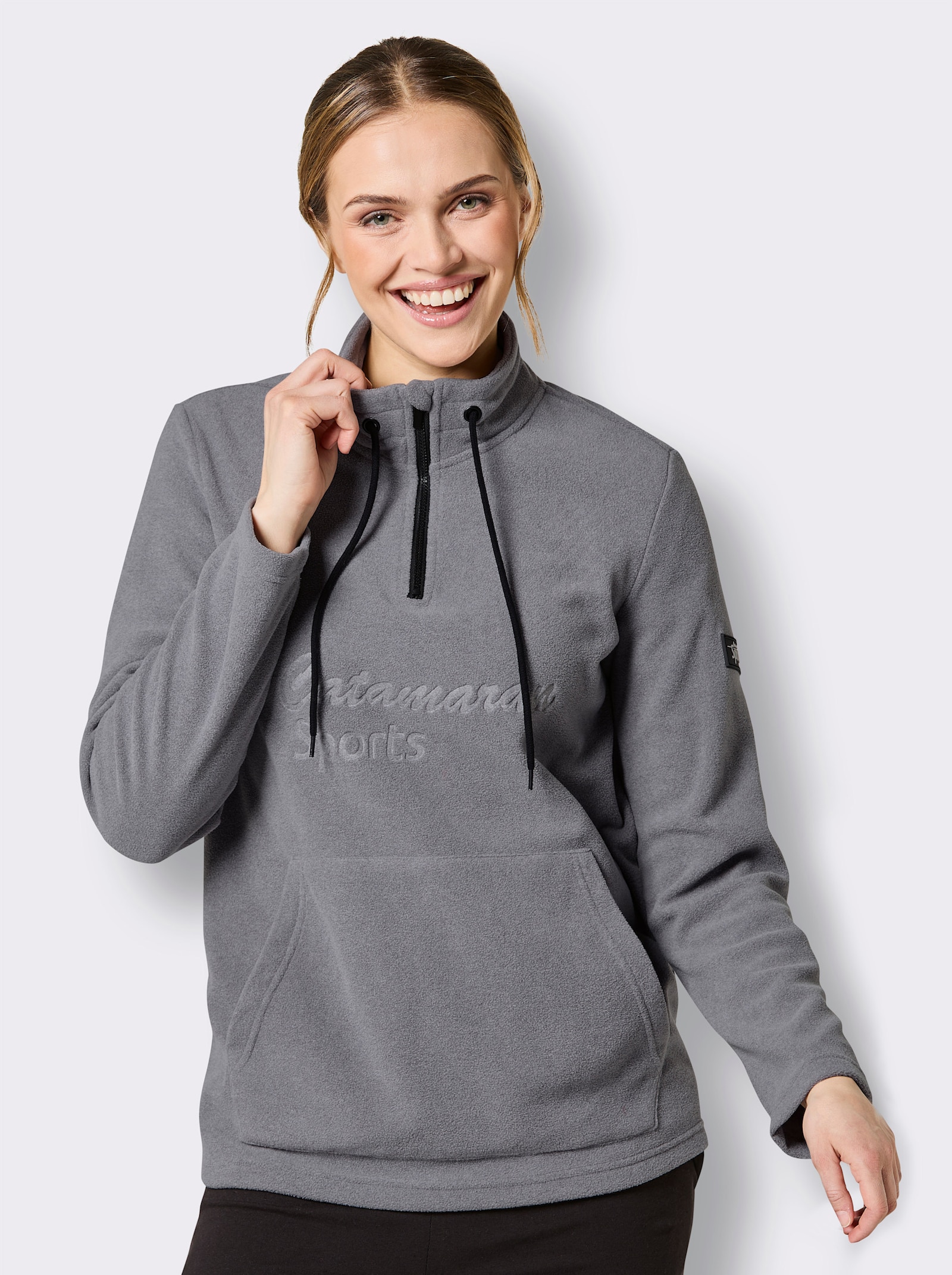 Catamaran Sports Fleecepullover mit weitenregulierbarem Stehkragen - grau-meliert