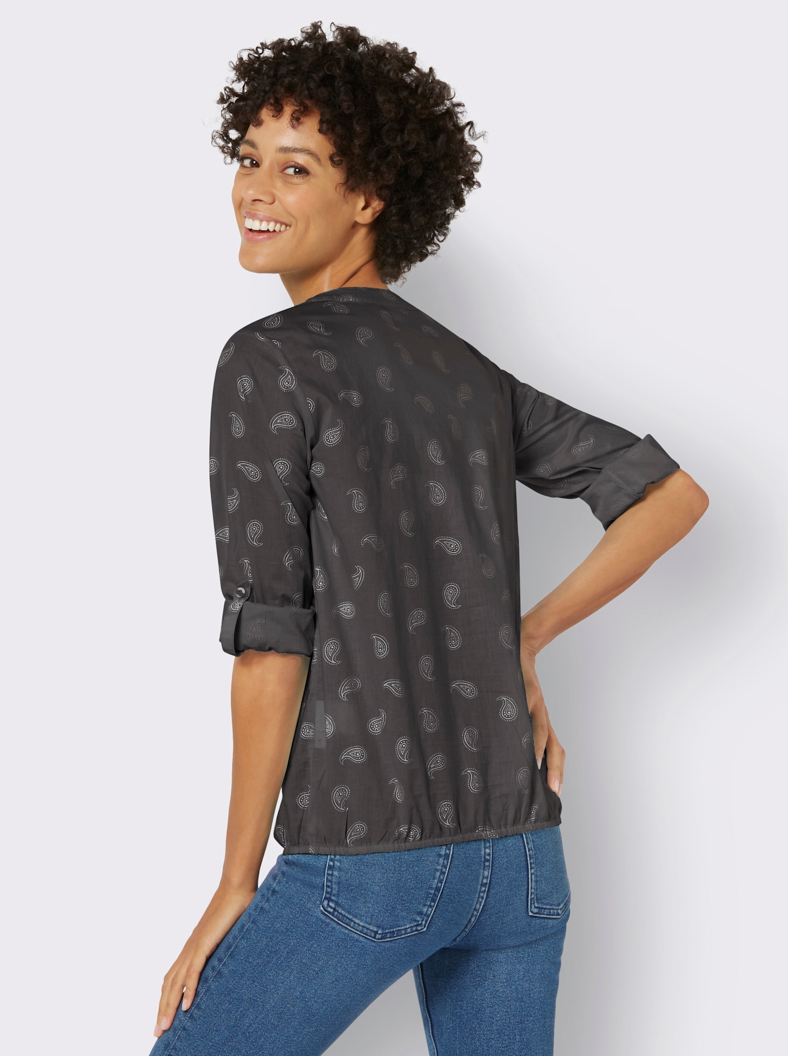 Comfortabele blouse bedrukt, met elastische zoom - antraciet gedessineerd
