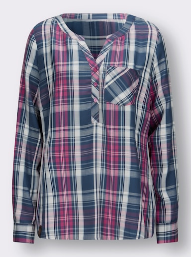 Karobluse - jeansblau-fuchsia-kariert