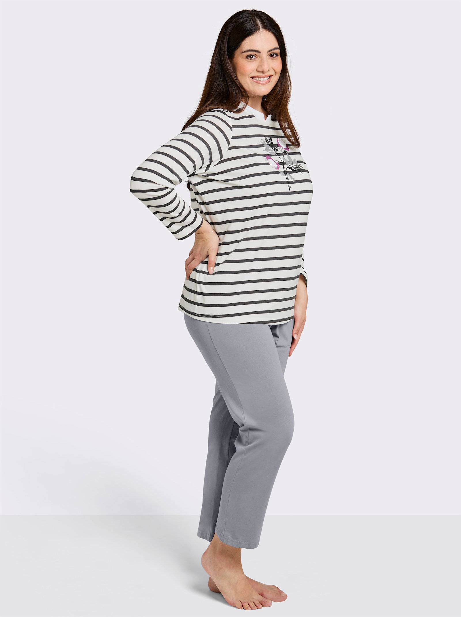 Schlafanzug mit geripptem Rundhals-Ausschnitt - mauve-geringelt