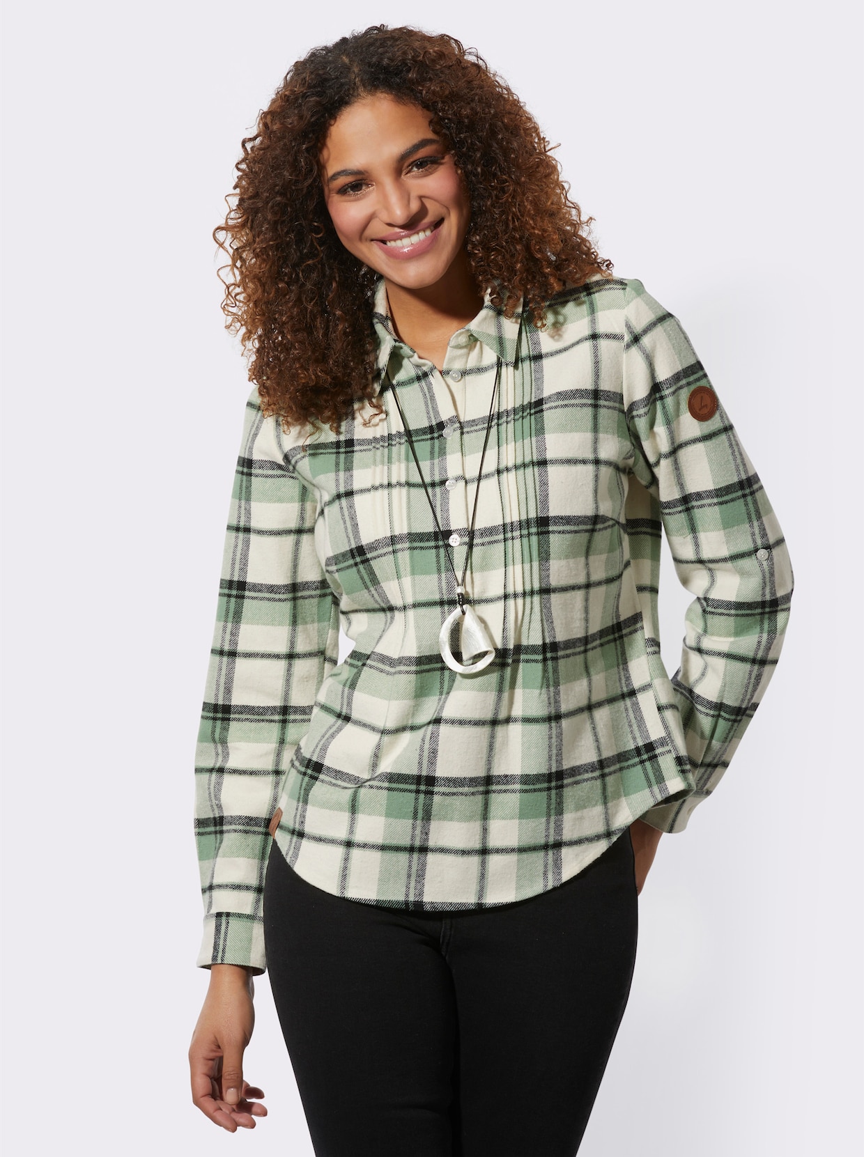 Flanellen blouse - eucalyptus/champagne geruit
