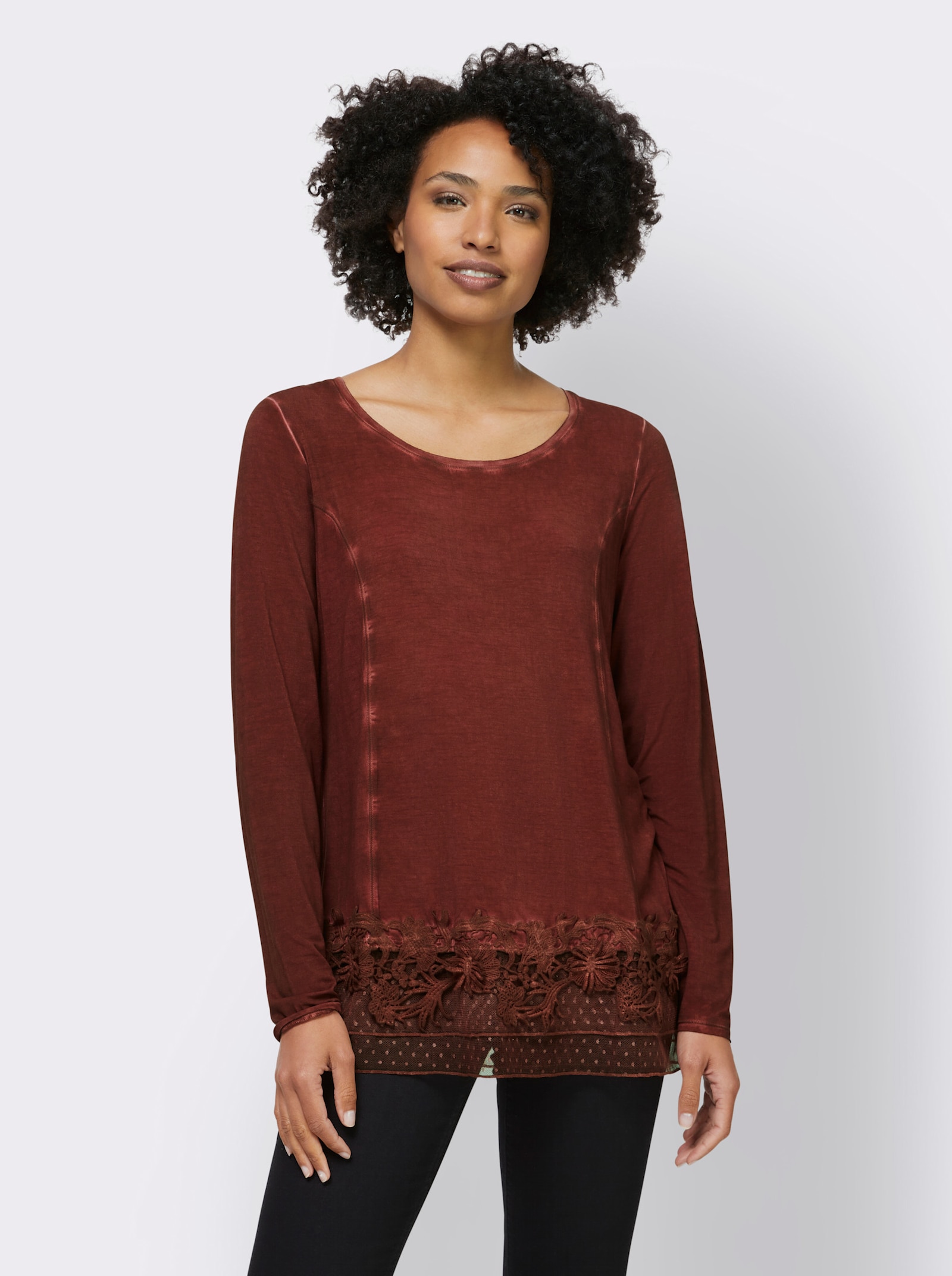 heine T-shirt à encolure ronde à l'effet délavé - marron rouge