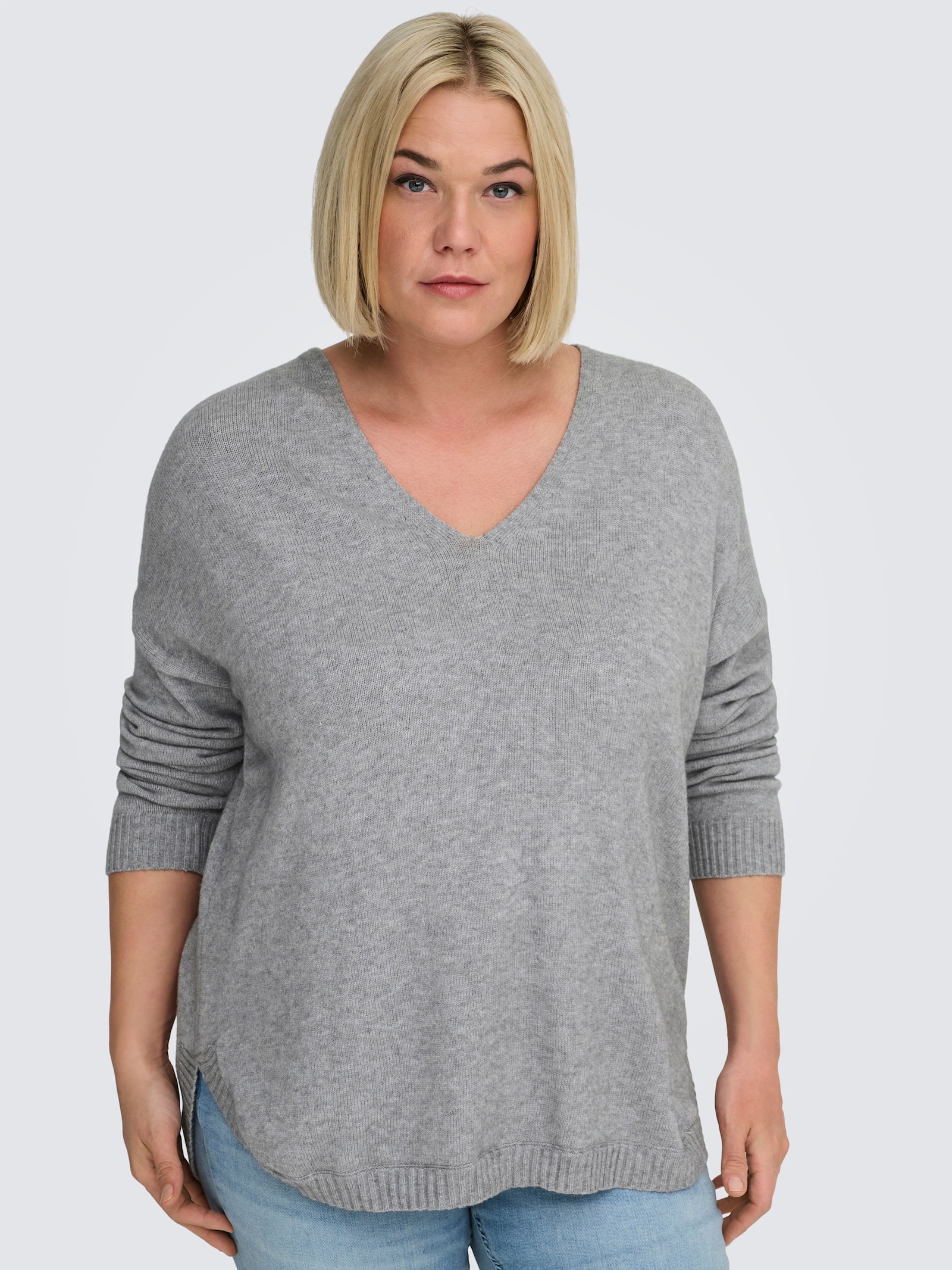 ONLY CARMAKOMA V-Ausschnitt-Pullover - ultimate grey detail:melange