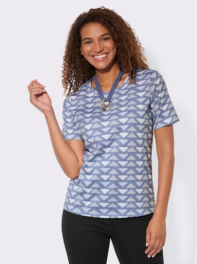 Kurzarmshirt aus reiner Baumwolle - taubenblau-zartmint-gemustert