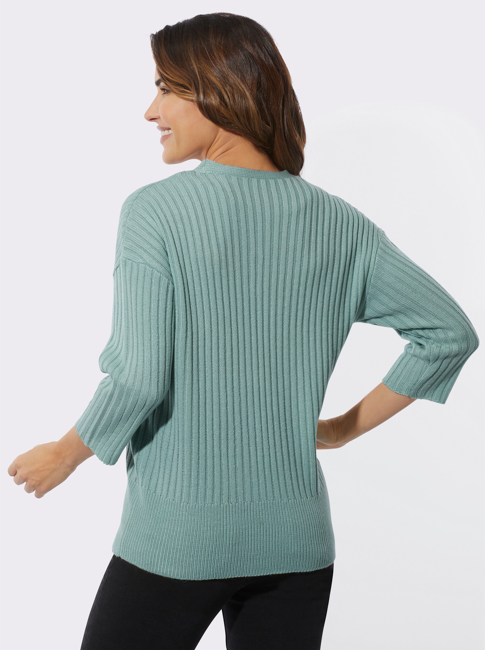 V-Ausschnitt-Pullover in Ripp-Optik - kalkmint