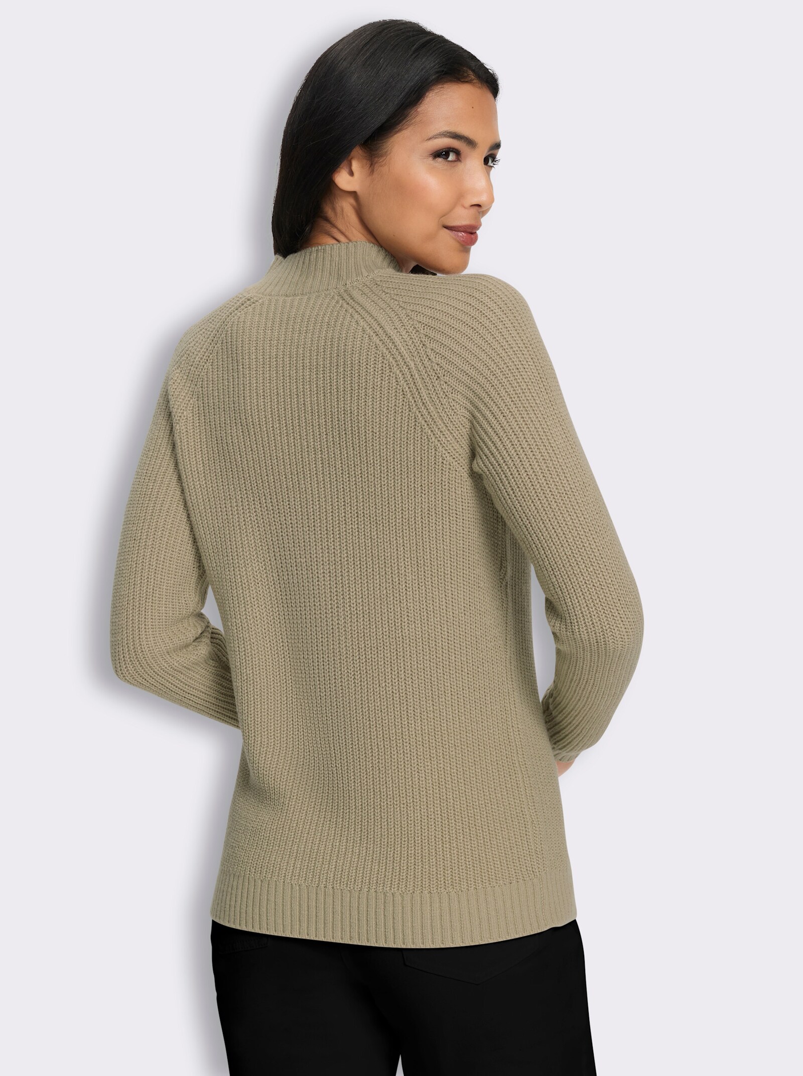 Stehkragenpullover mit Zierknöpfen - sesam
