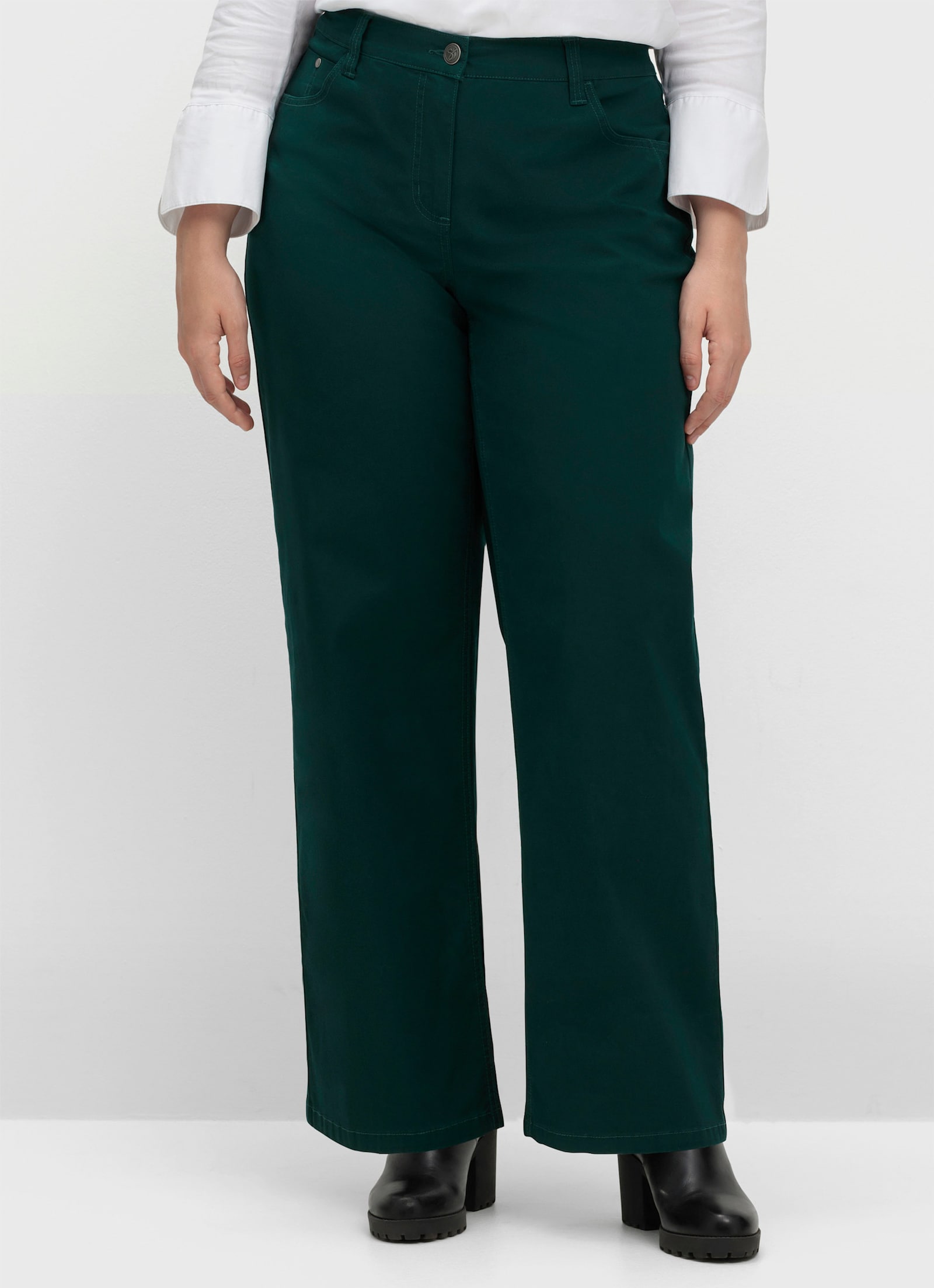 sheego Hose in durchgehend weiter Beinform - tiefgrün