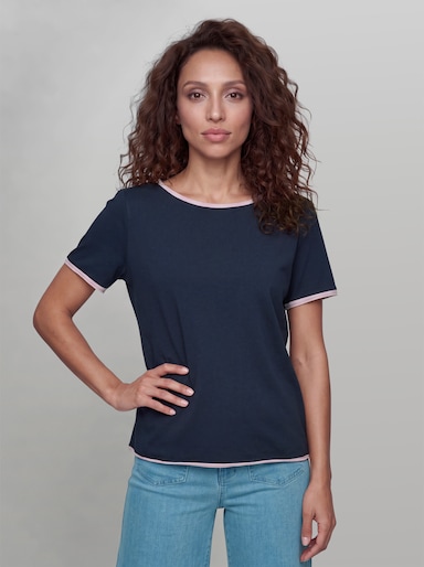 heine Kurzarmshirt mit Rollkanten - marine-rosé