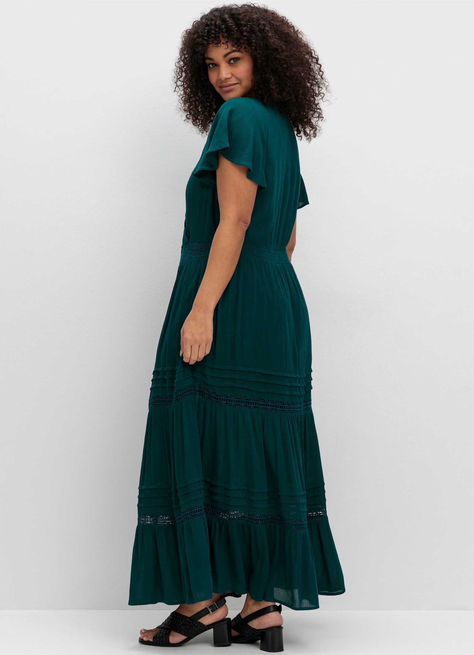 sheego by Joe Browns Maxi-jurk in wikkellook, met gelaagde volant - petrol