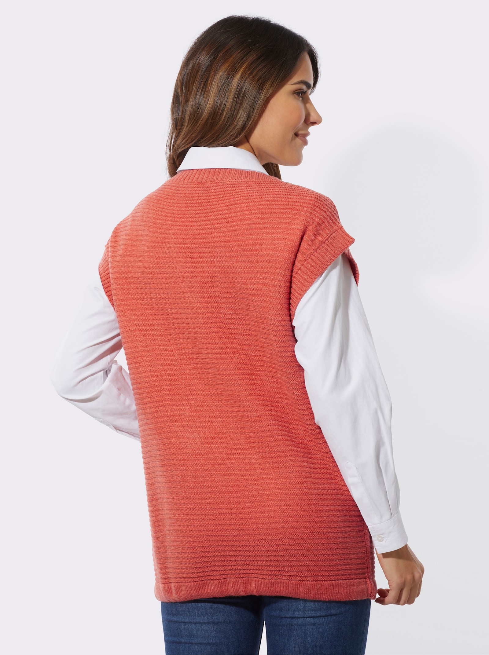 Svetr bez rukávů s žebrovaným vzorem - terra