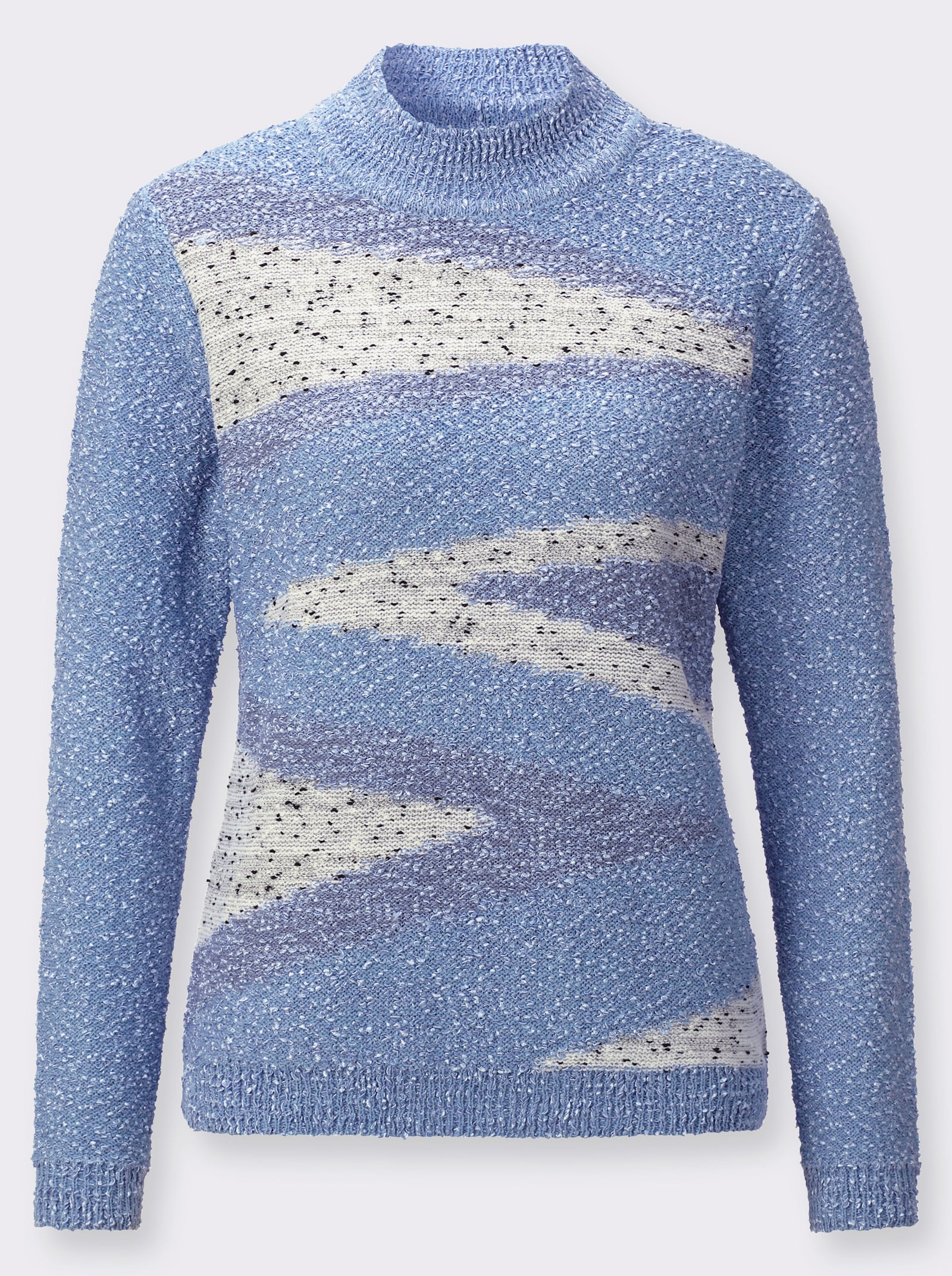 Stehkragenpullover mit Effektgarn - eisblau-gemustert