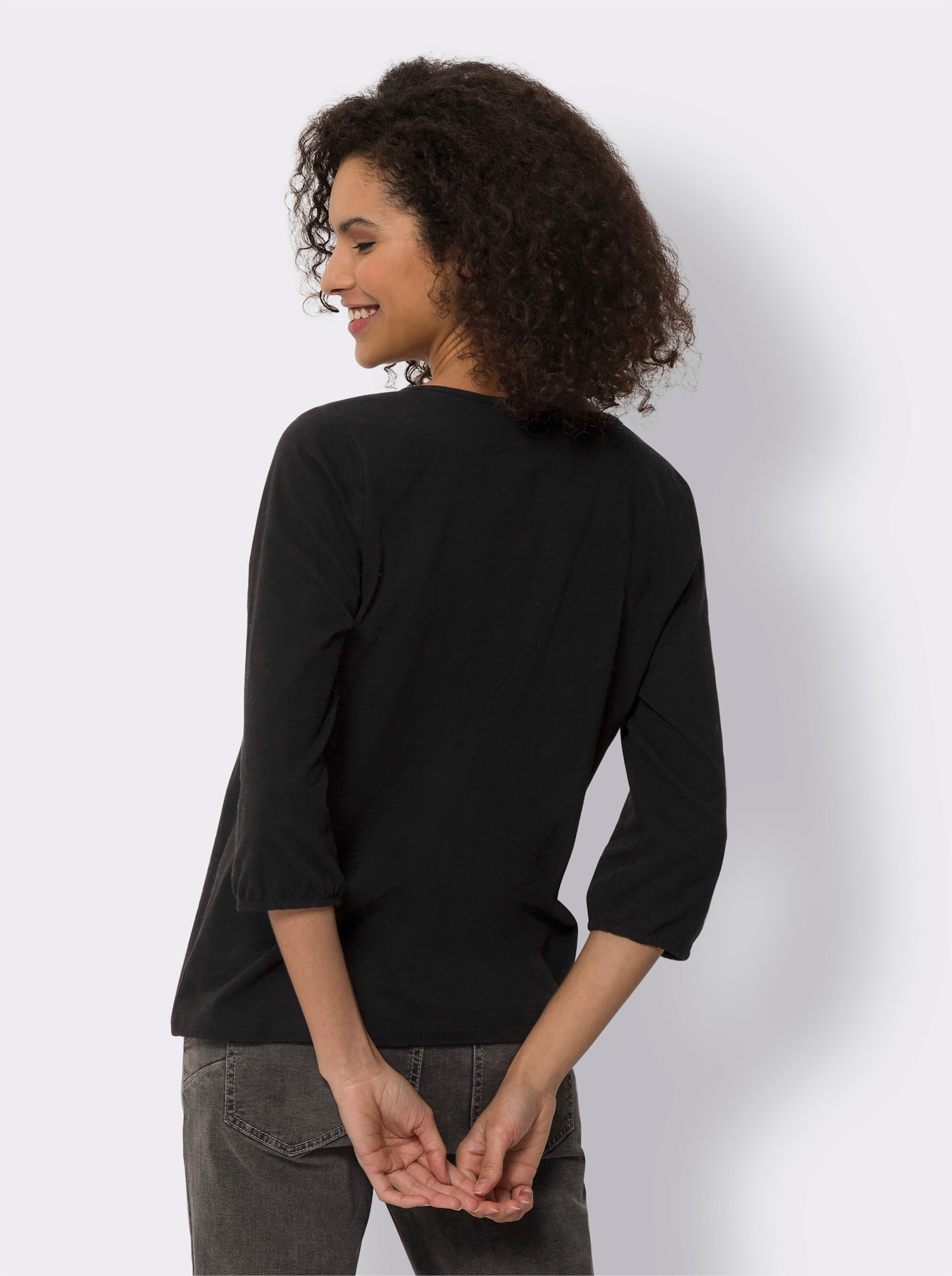 heine 3/4-Arm-Shirt mit Raffung am Ausschnitt - schwarz