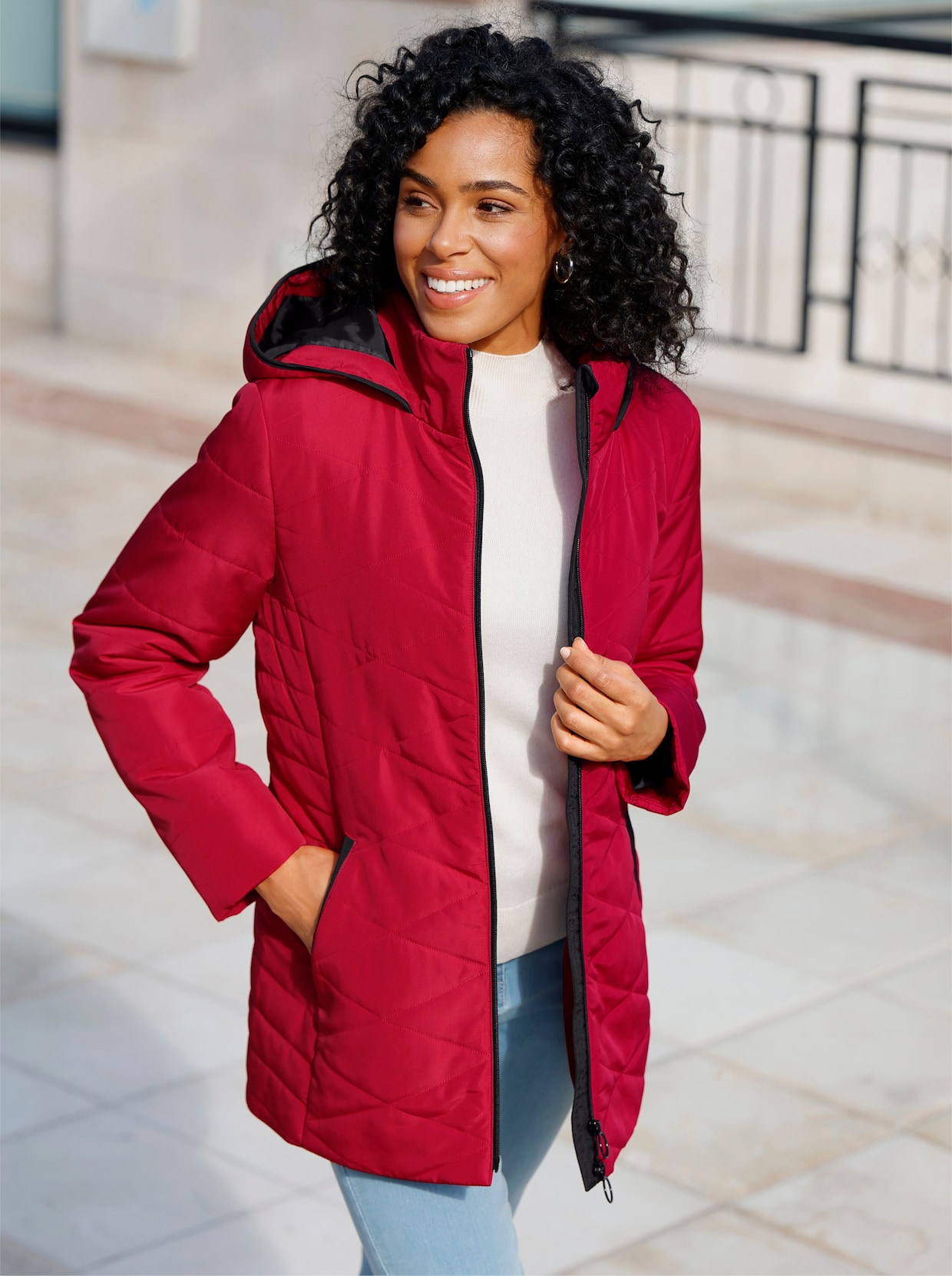 Gewatteerde jas met ruitstiksels - rood