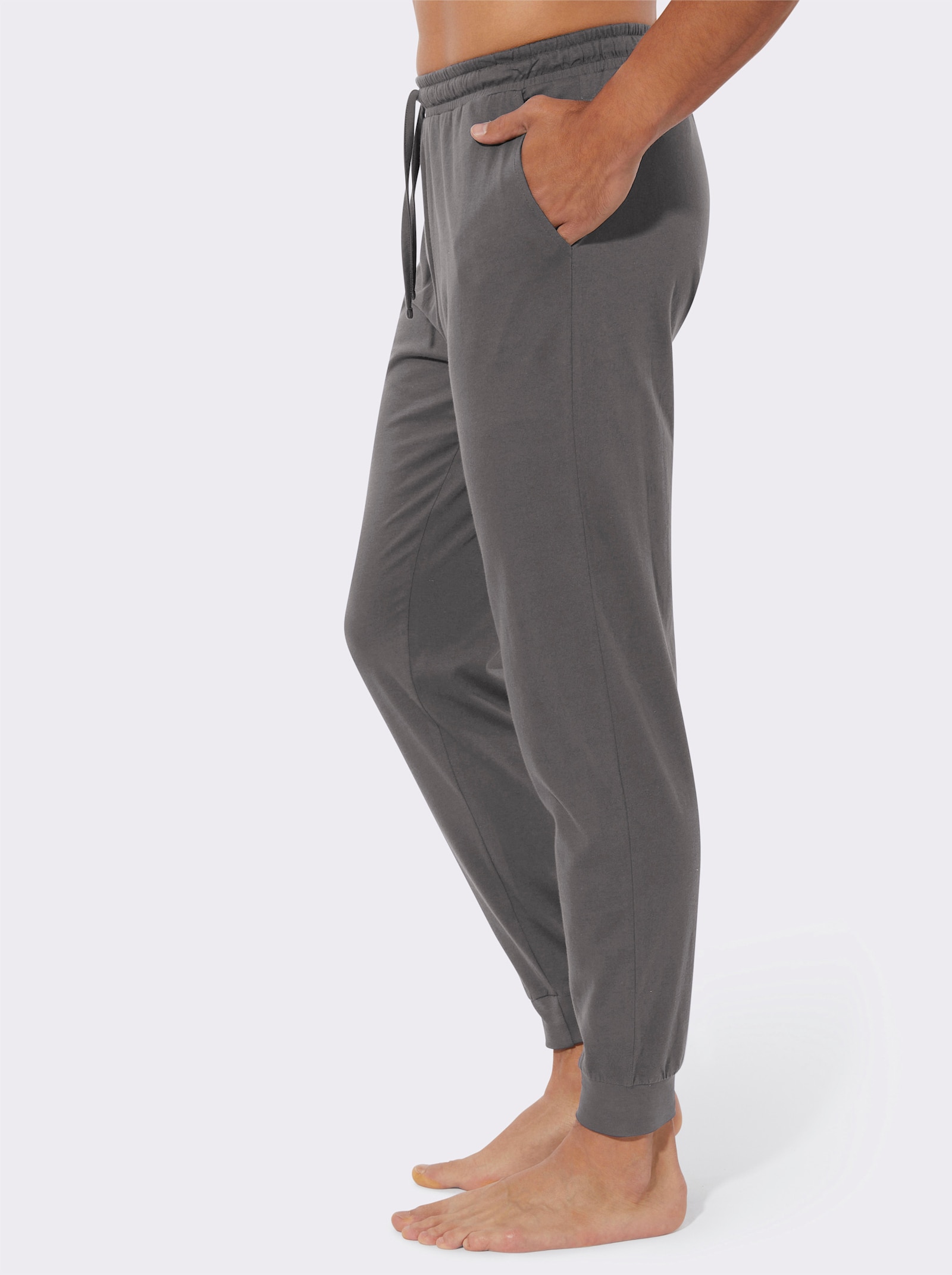 Žerzejové kalhoty s elastickými žebrovanými náplety - antracitová