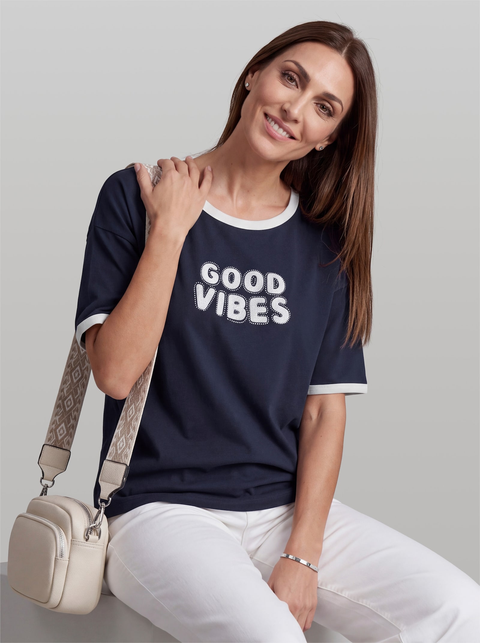 heine Kurzarmshirt mit Applikation - marine