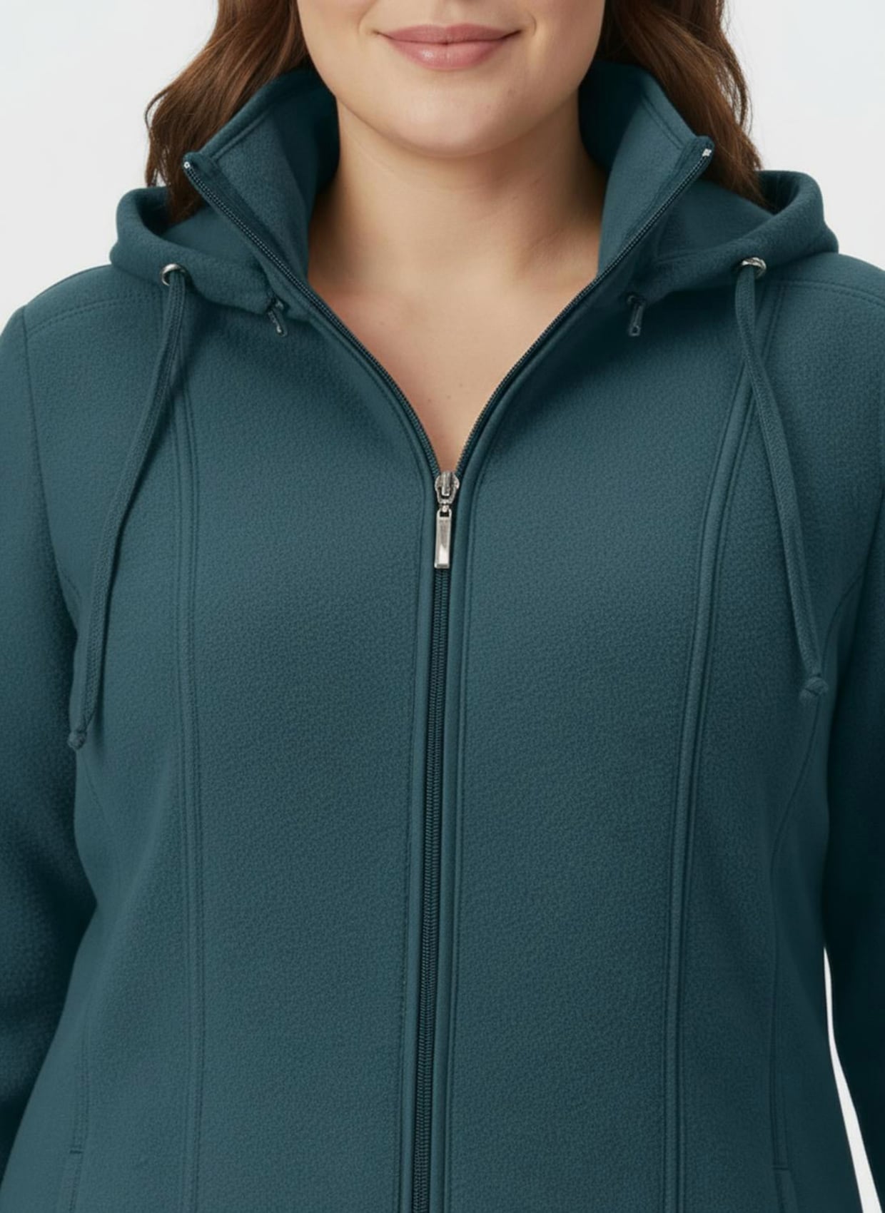 Fleecejacke mit abnehmbarer Kapuze - petrol