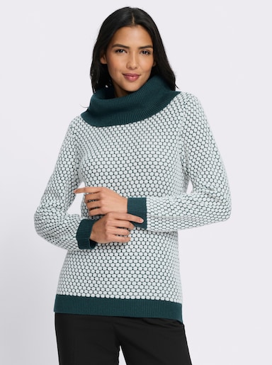 Rollkragenpullover mit Strukturmuster - petrol-ecru-gemustert