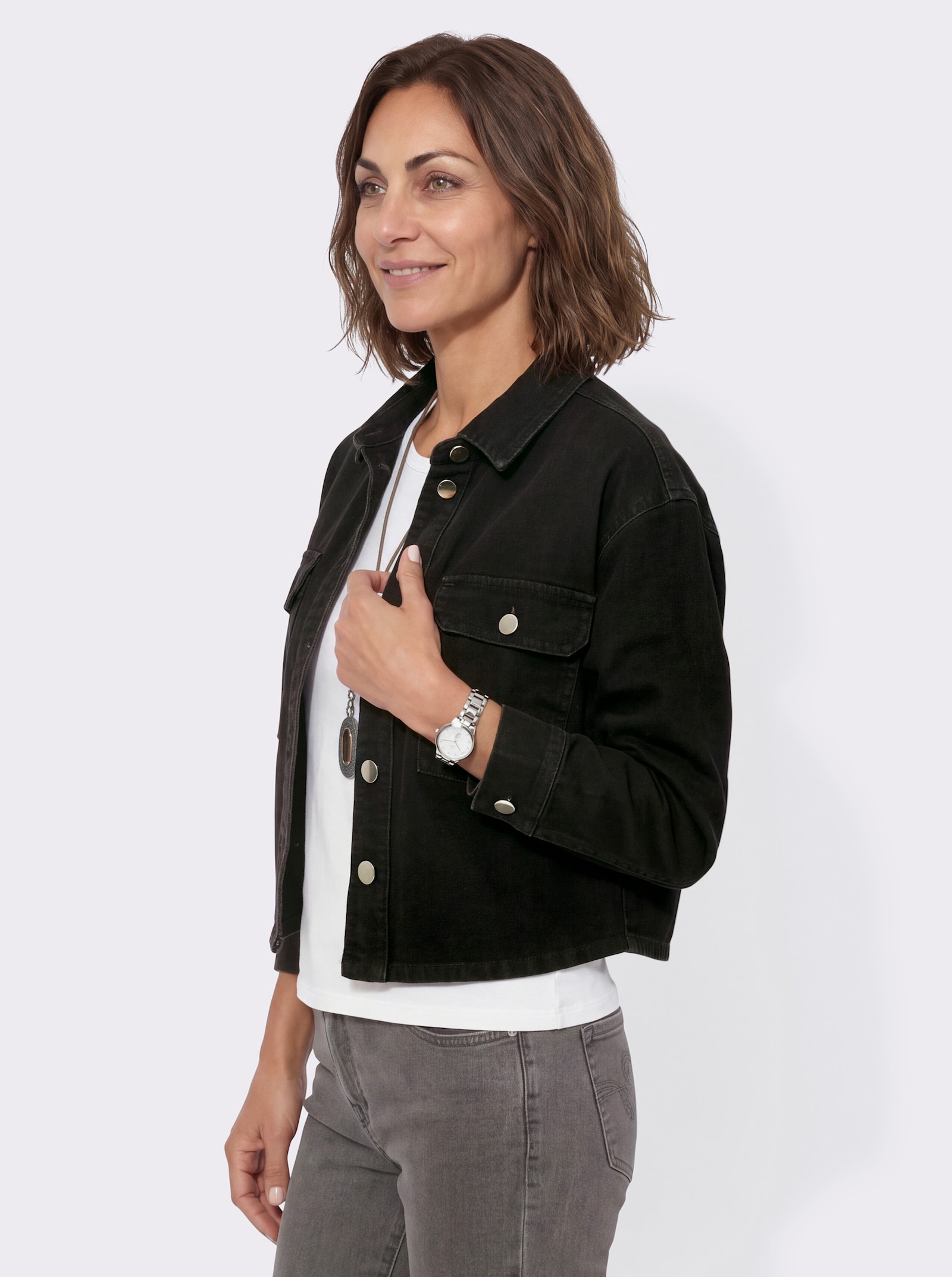 Jeansbluse im Oversized-Schnitt - black-denim