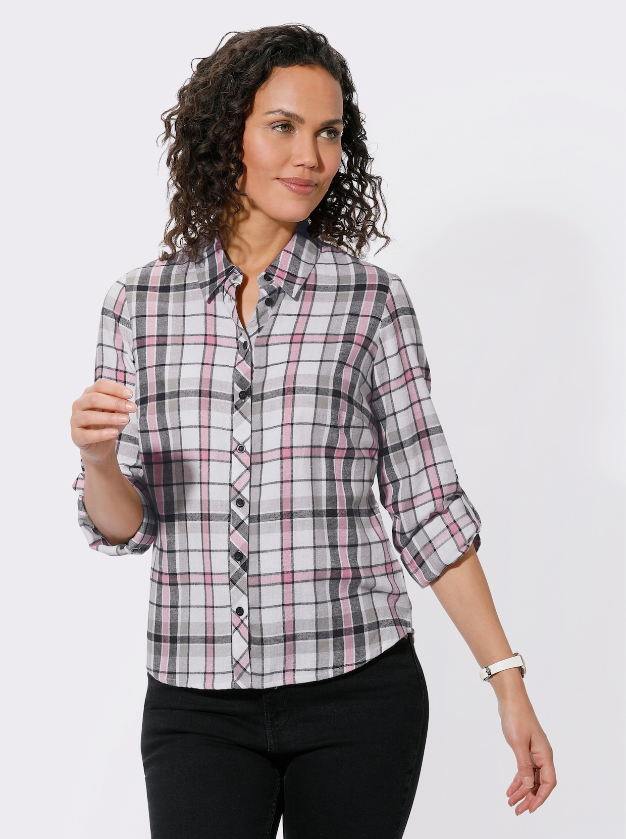Flanellen blouse - ecru/oudroze geruit