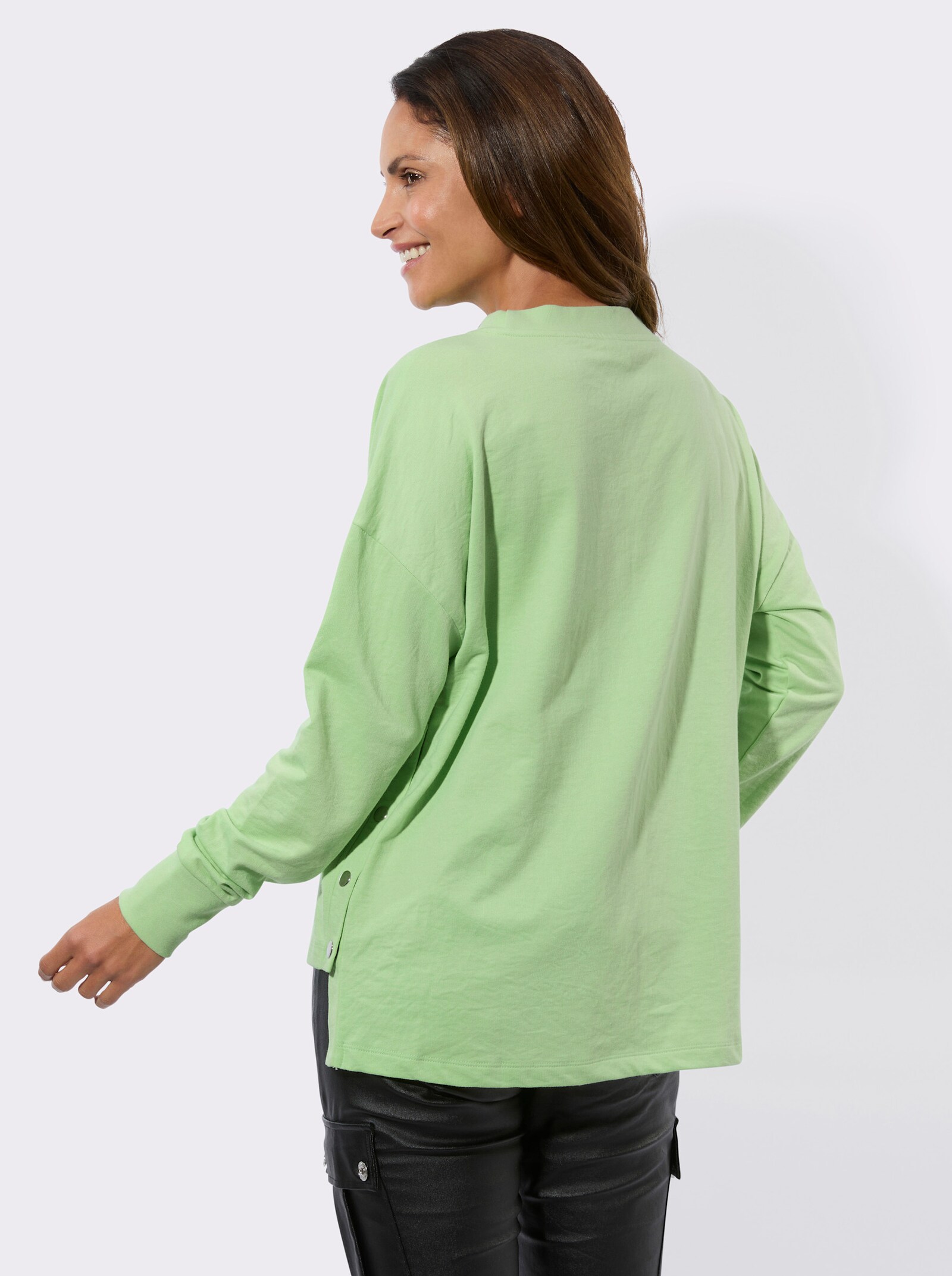 Sweatshirt mit seitlicher Druckknopfleiste - reseda