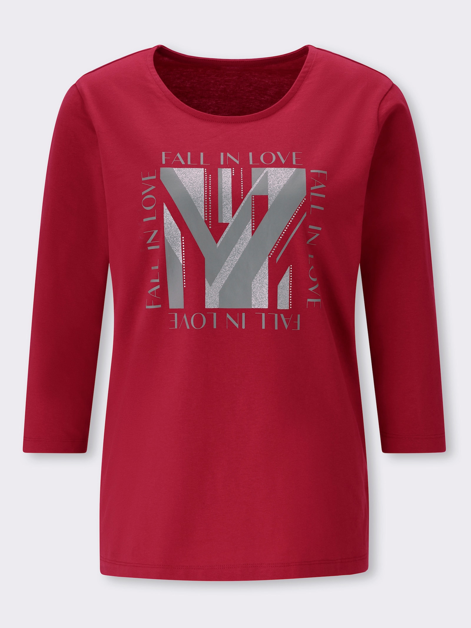 3/4-Arm-Shirt mit Glitzerdruck - rot-grau