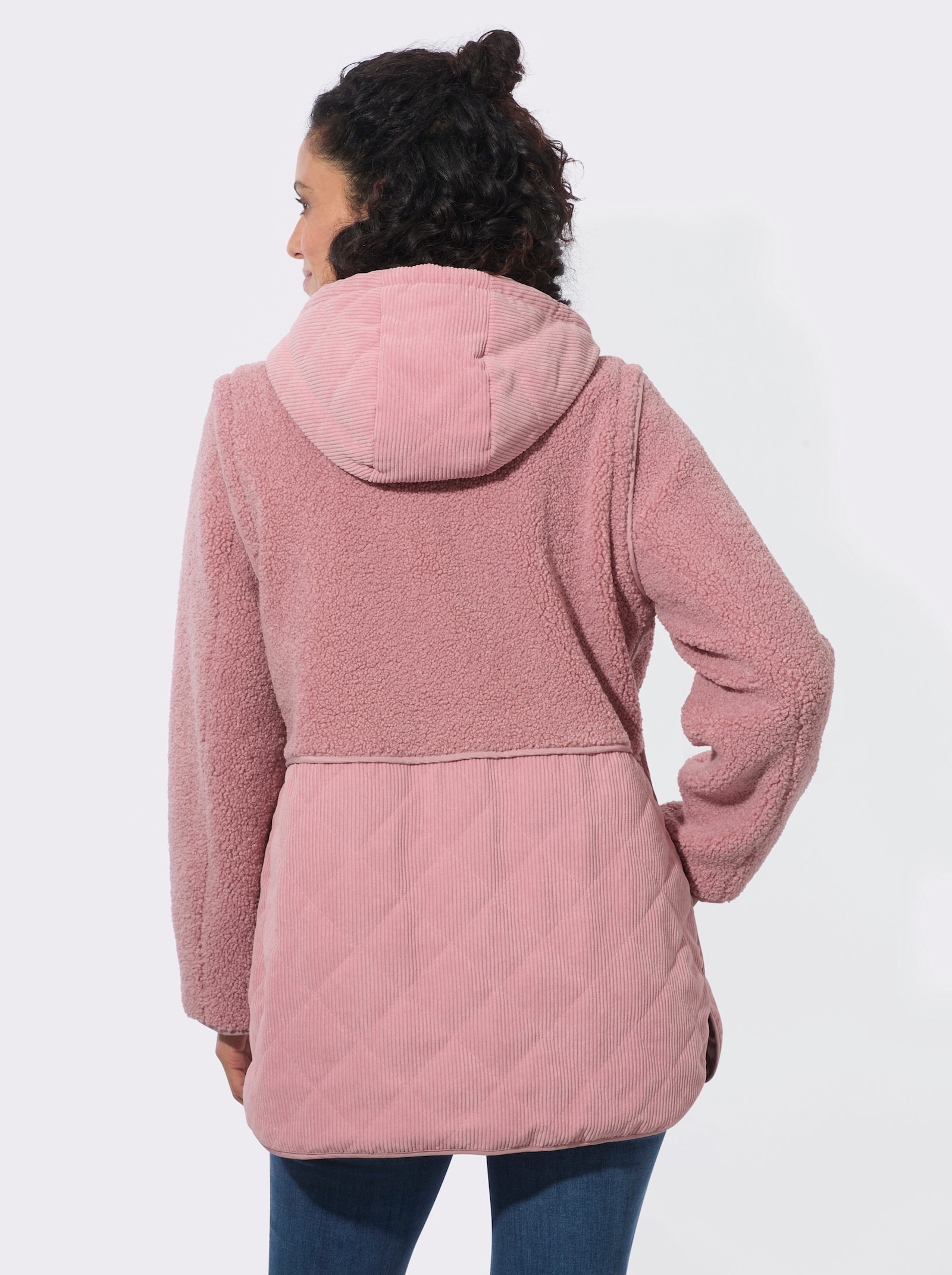 2-in-1-Jacke aus Teddyfleece und Cord - hortensie