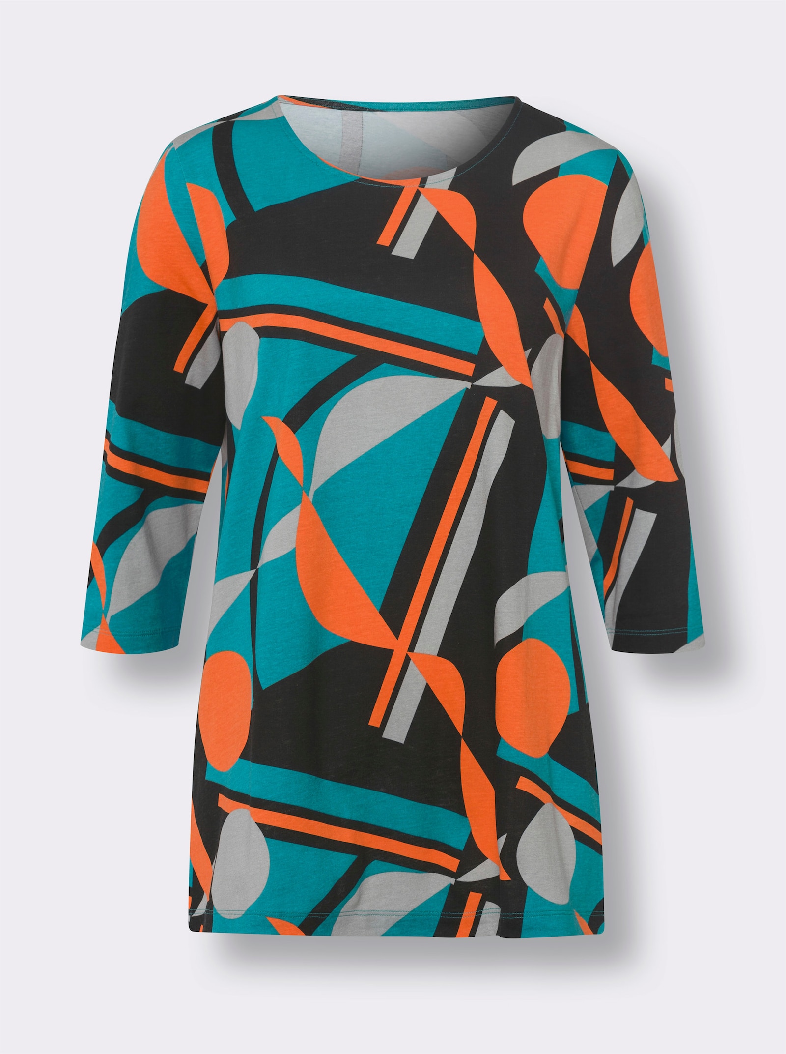 Longshirt mit Grafik-Druck - schwarz-türkis-bedruckt