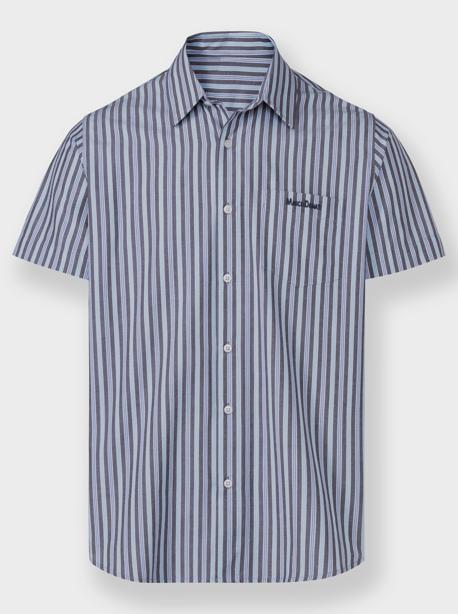 Marco Donati Overhemd met korte mouwen, in het garen geverfd en strijkvrij - marine/jeansblauw gestreept